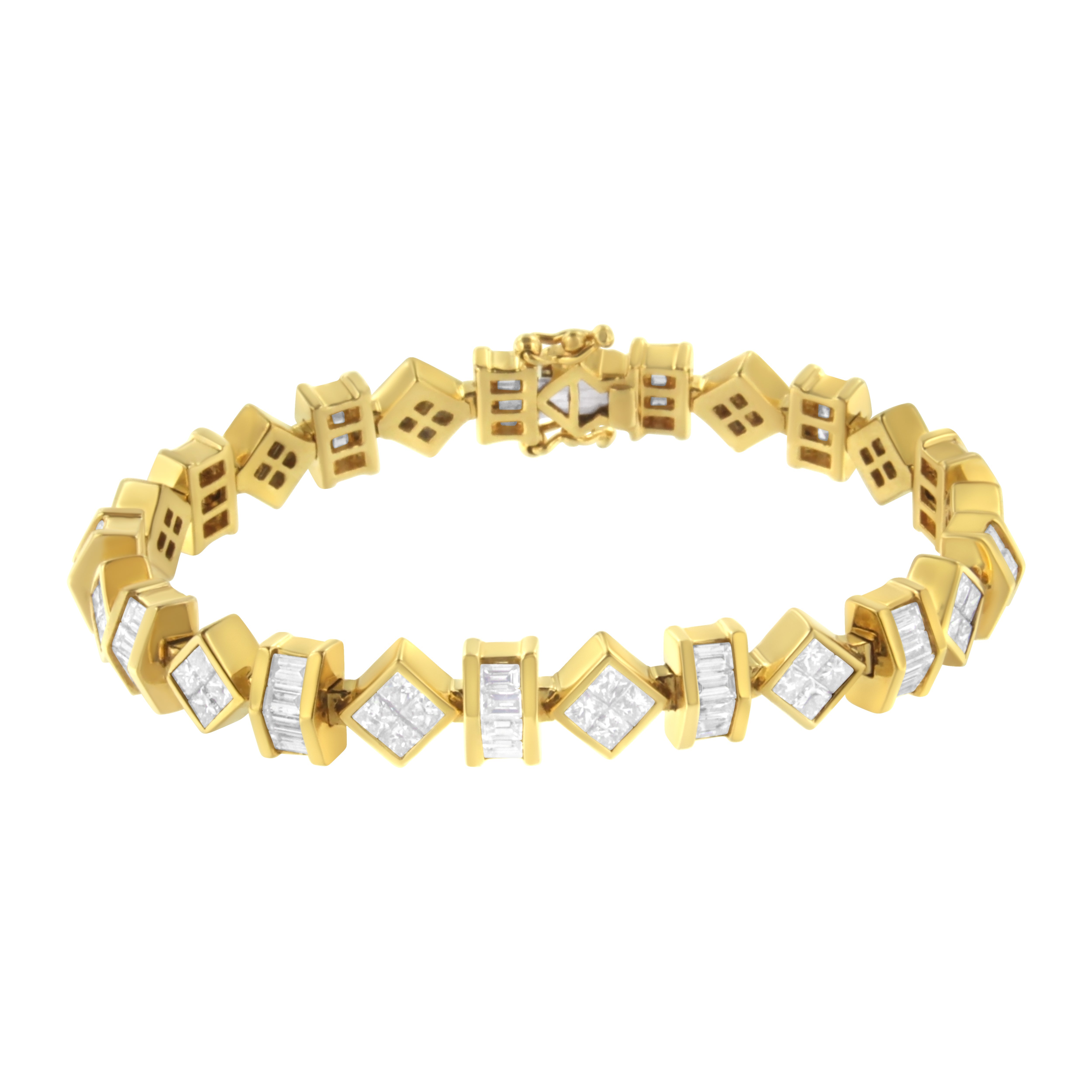 14K Yellow Gold 7.50 Cttw Princess and Baguette Diamond Geometric Link Bracelet on sale at MyriadMart