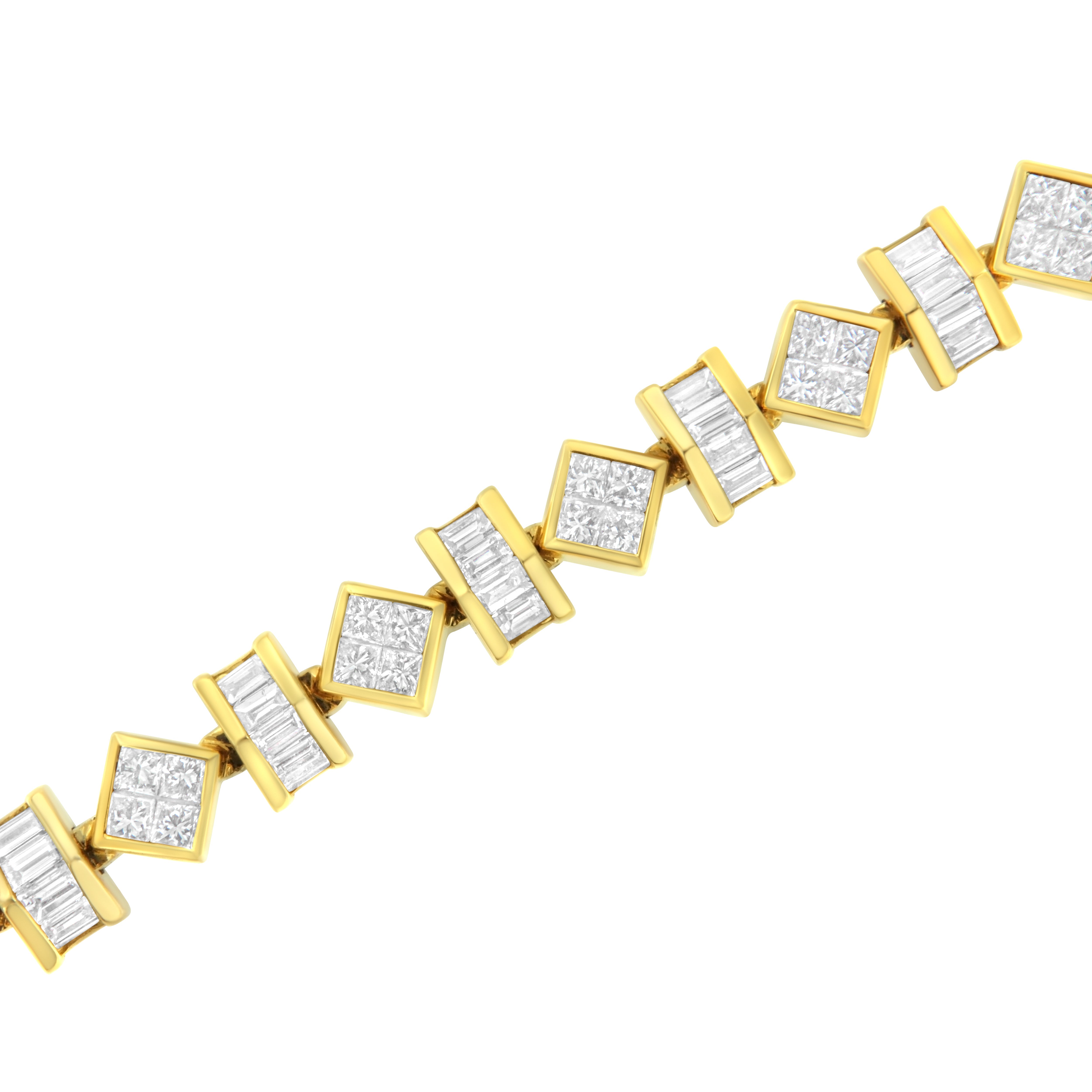 14K Yellow Gold 7.50 Cttw Princess and Baguette Diamond Geometric Link Bracelet on sale at MyriadMart