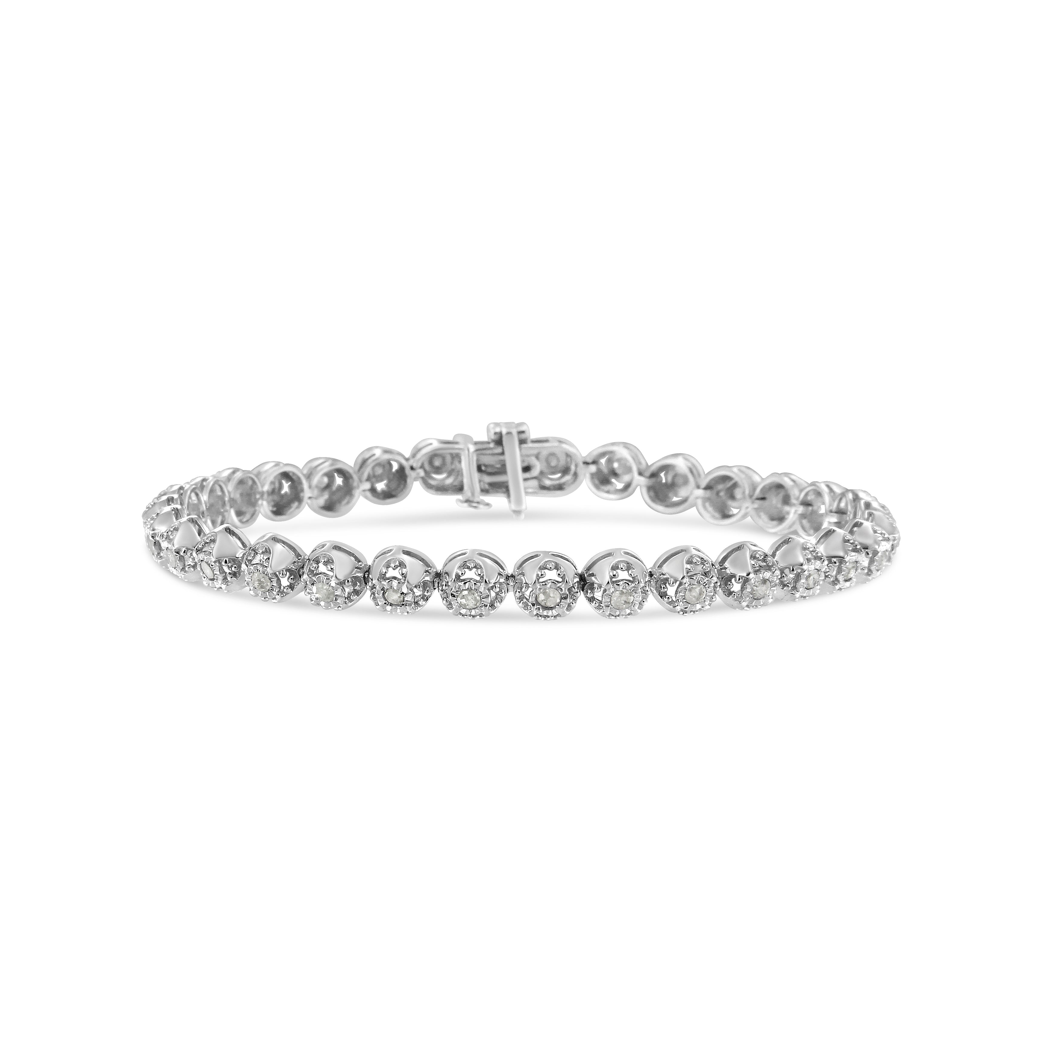 .925 Sterling Silver 1.0 Cttw Diamond Miracle-Plate Open Quatrefoil Flower Circle-Link 7" Tennis Bracelet I-J color, I3 clarity on sale at MyriadMart