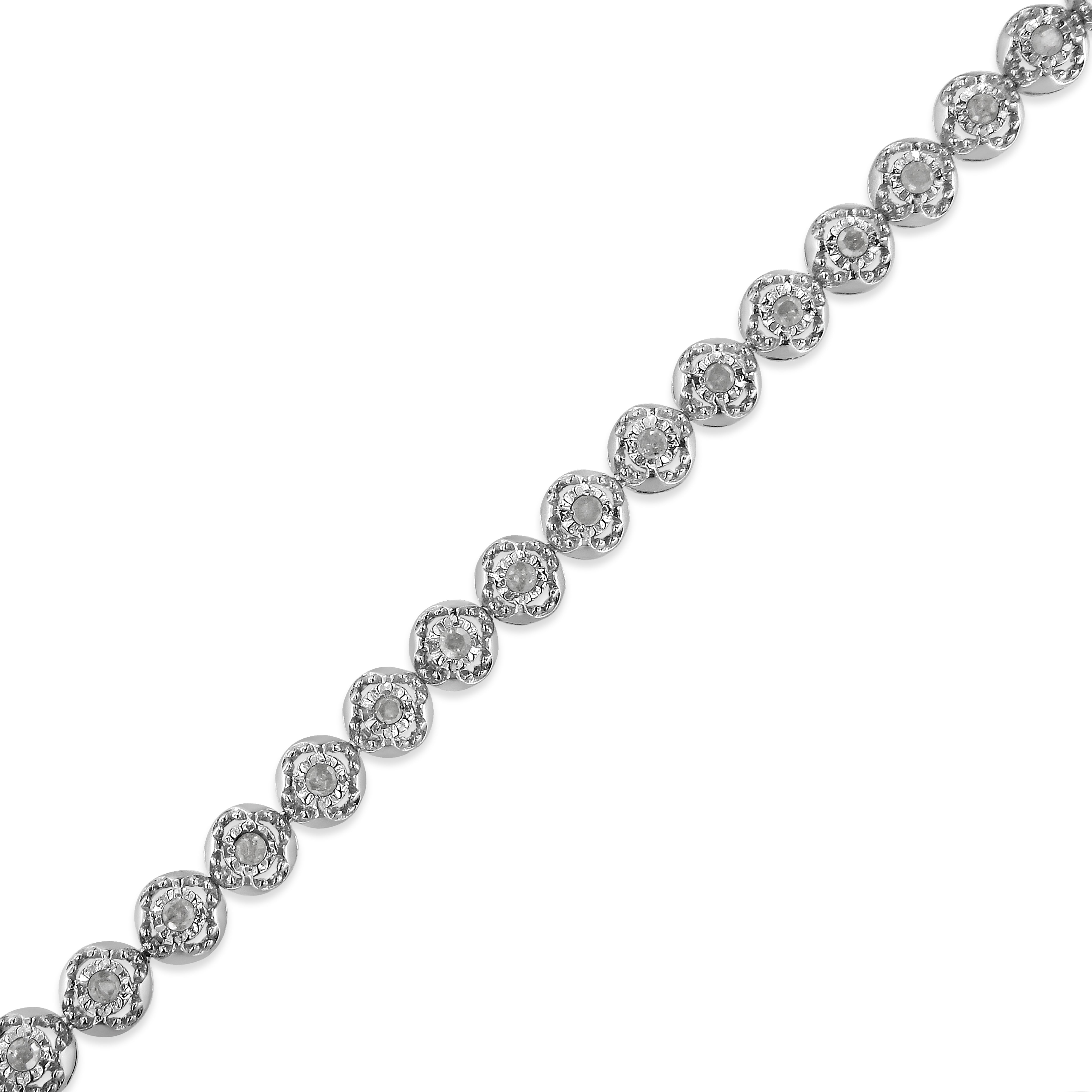 .925 Sterling Silver 1.0 Cttw Diamond Miracle-Plate Open Quatrefoil Flower Circle-Link 7" Tennis Bracelet I-J color, I3 clarity on sale at MyriadMart