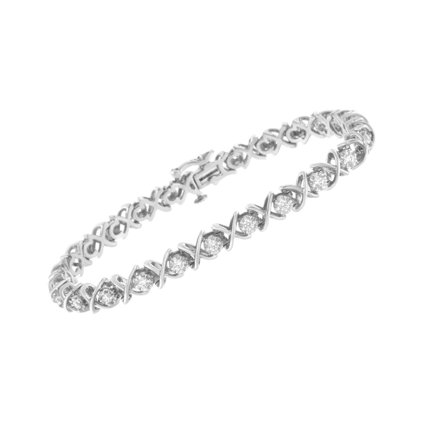 .925 Sterling Silver 1 cttw Brilliant Round-Cut Diamond "X" Link Bracelet I-J Clarity, I2-I3 Color - Size 7" on sale at MyriadMart