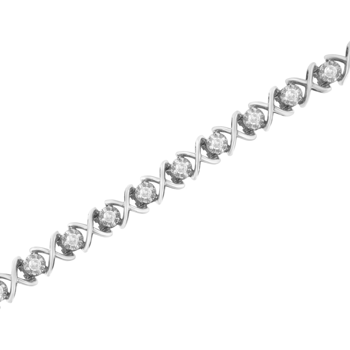 .925 Sterling Silver 1 cttw Brilliant Round-Cut Diamond "X" Link Bracelet I-J Clarity, I2-I3 Color - Size 7" on sale at MyriadMart