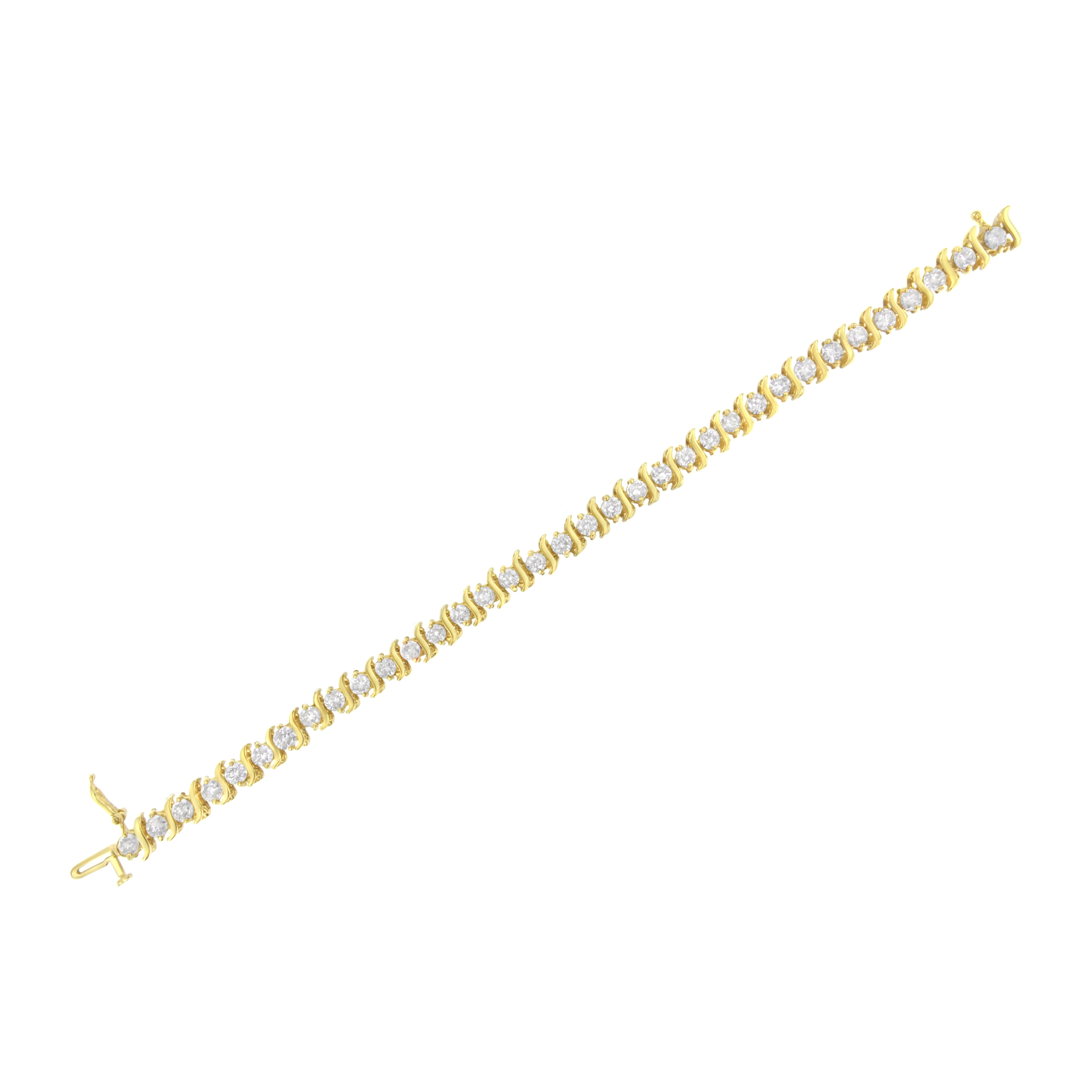 10K Yellow Gold Plated .925 Sterling Silver 7.0 cttw 2-Prong Set Round Brilliant Cut Diamond "S" Link Bracelet J-K color, I1-I2 clarity - 7" on sale at MyriadMart