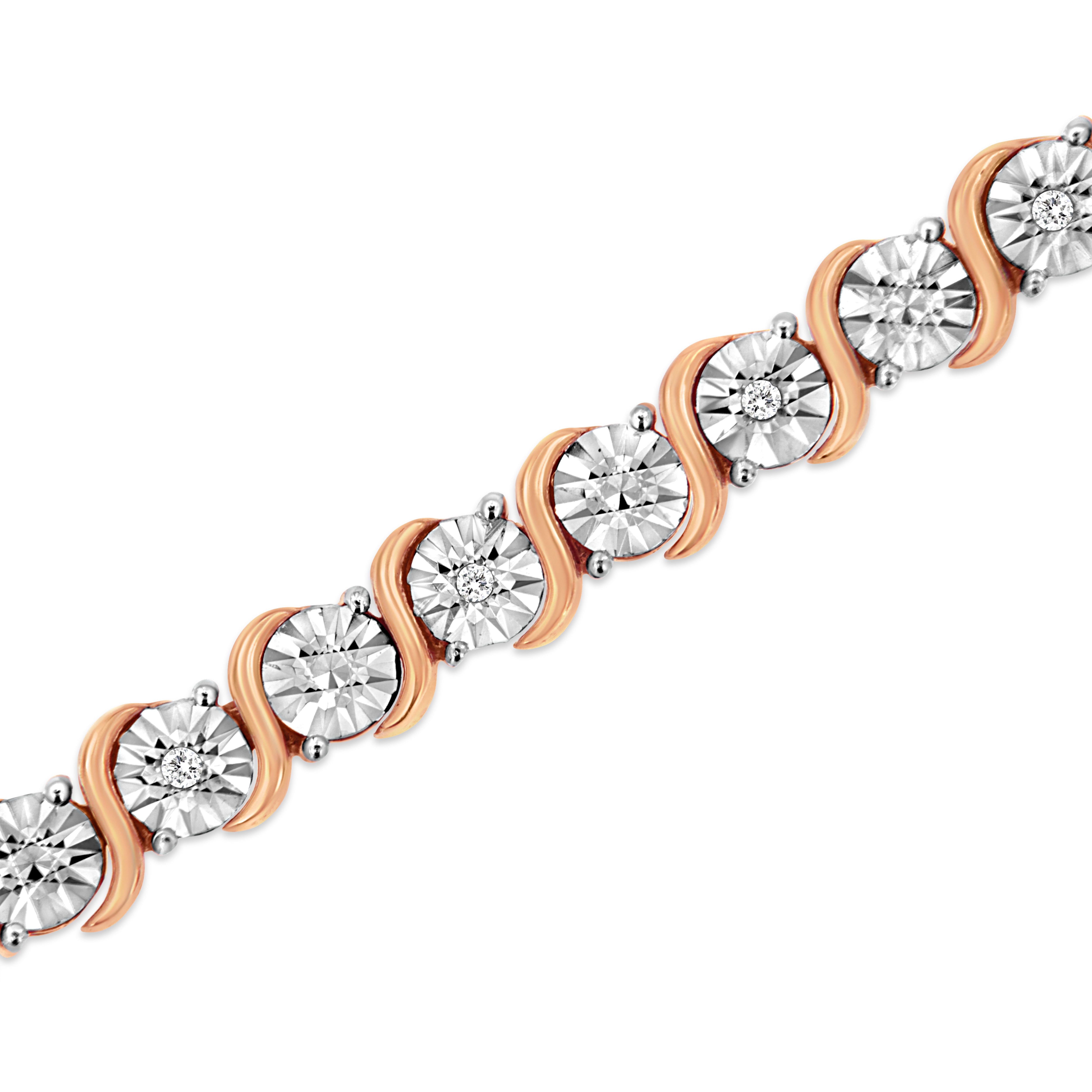 14K Rose Gold Plated .925 Sterling Silver 1/10 Cttw Diamond Round Miracle Plate and "S" Link Tennis Bracelet I-J Color, I2- I3 Clarity - 7" on sale at MyriadMart