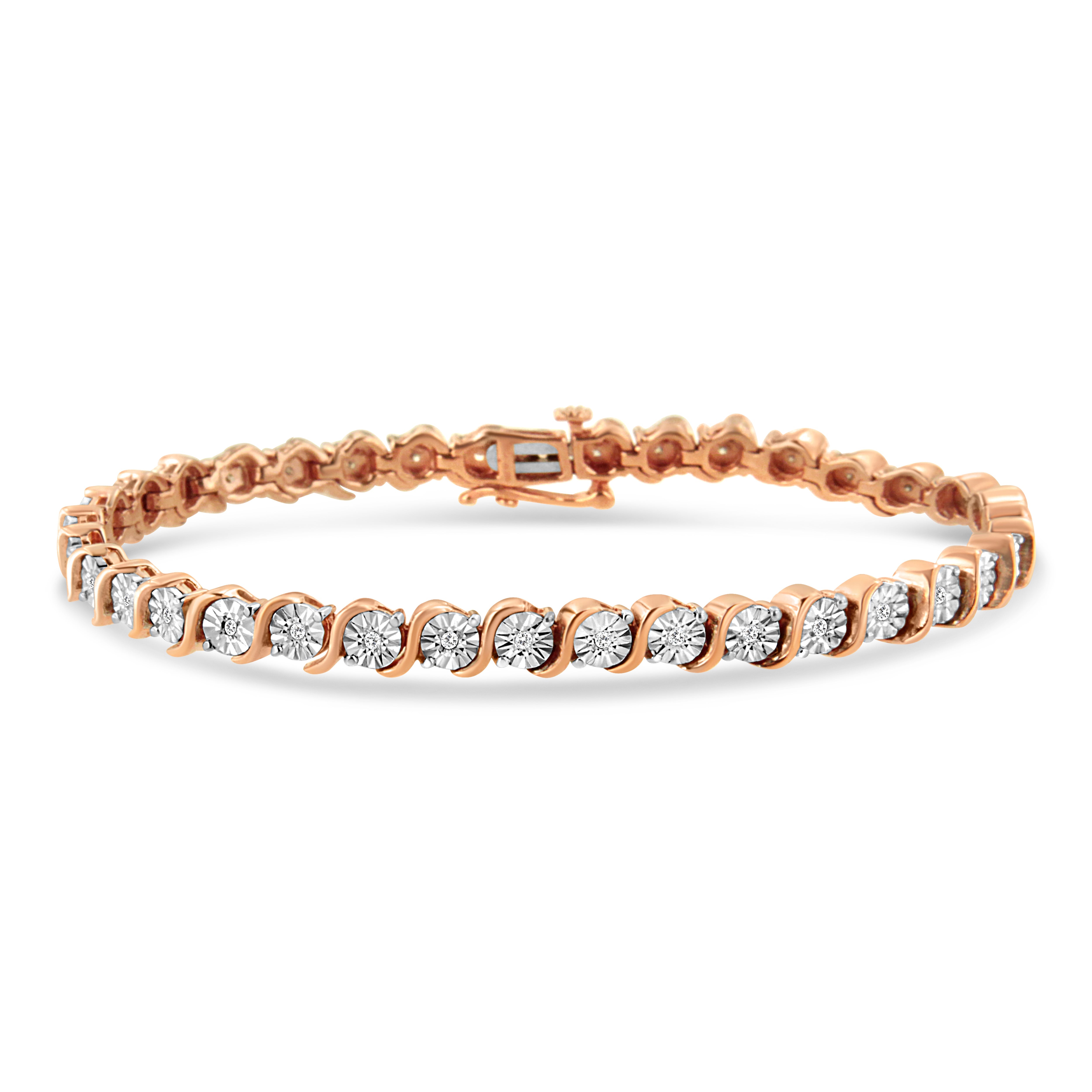 14K Rose Gold Plated .925 Sterling Silver 1/4 Cttw Diamond Round Miracle Plate and "S" Link Tennis Bracelet I-J Color, I2- I3 Clarity - 7" on sale at MyriadMart
