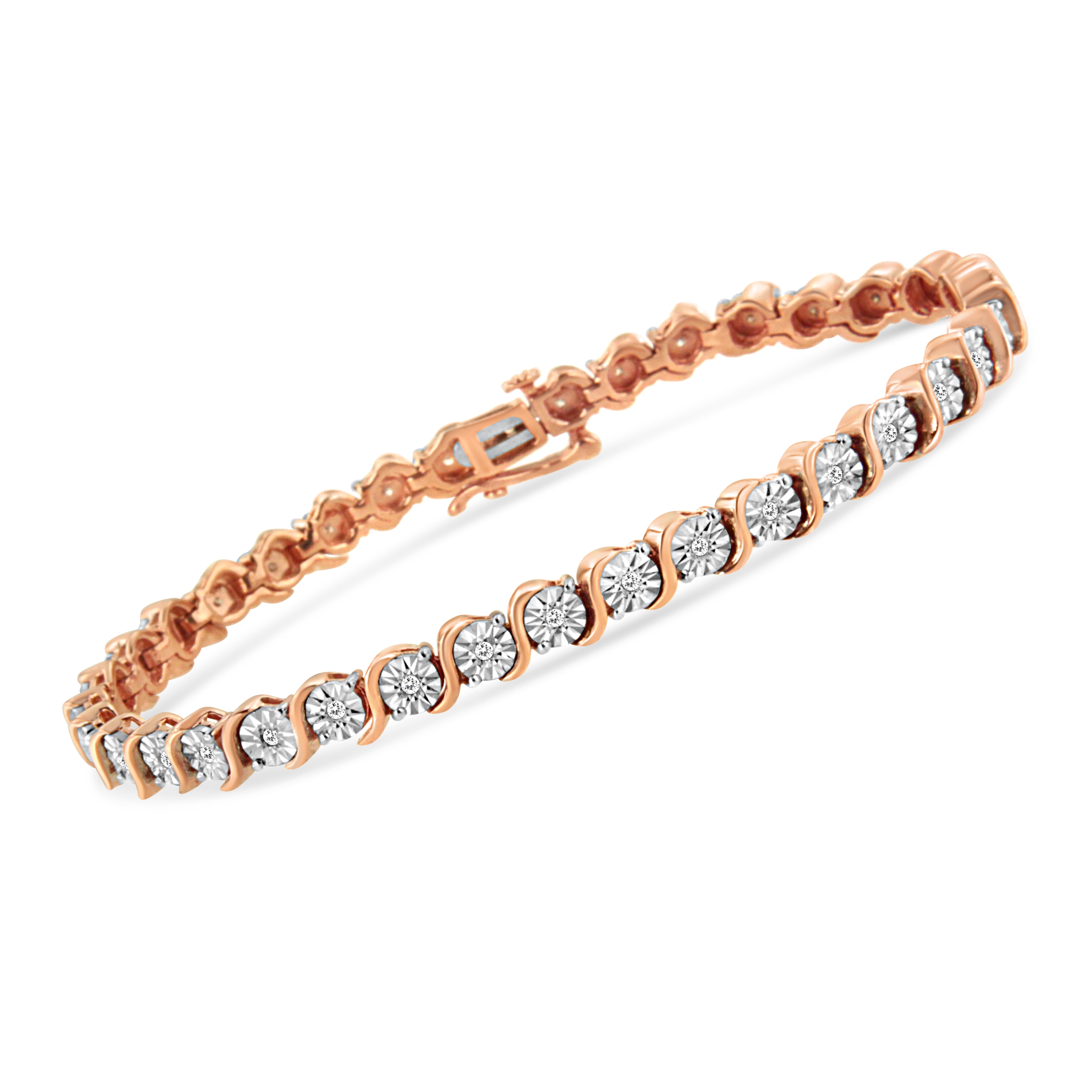 14K Rose Gold Plated .925 Sterling Silver 1/4 Cttw Diamond Round Miracle Plate and "S" Link Tennis Bracelet I-J Color, I2- I3 Clarity - 7" on sale at MyriadMart
