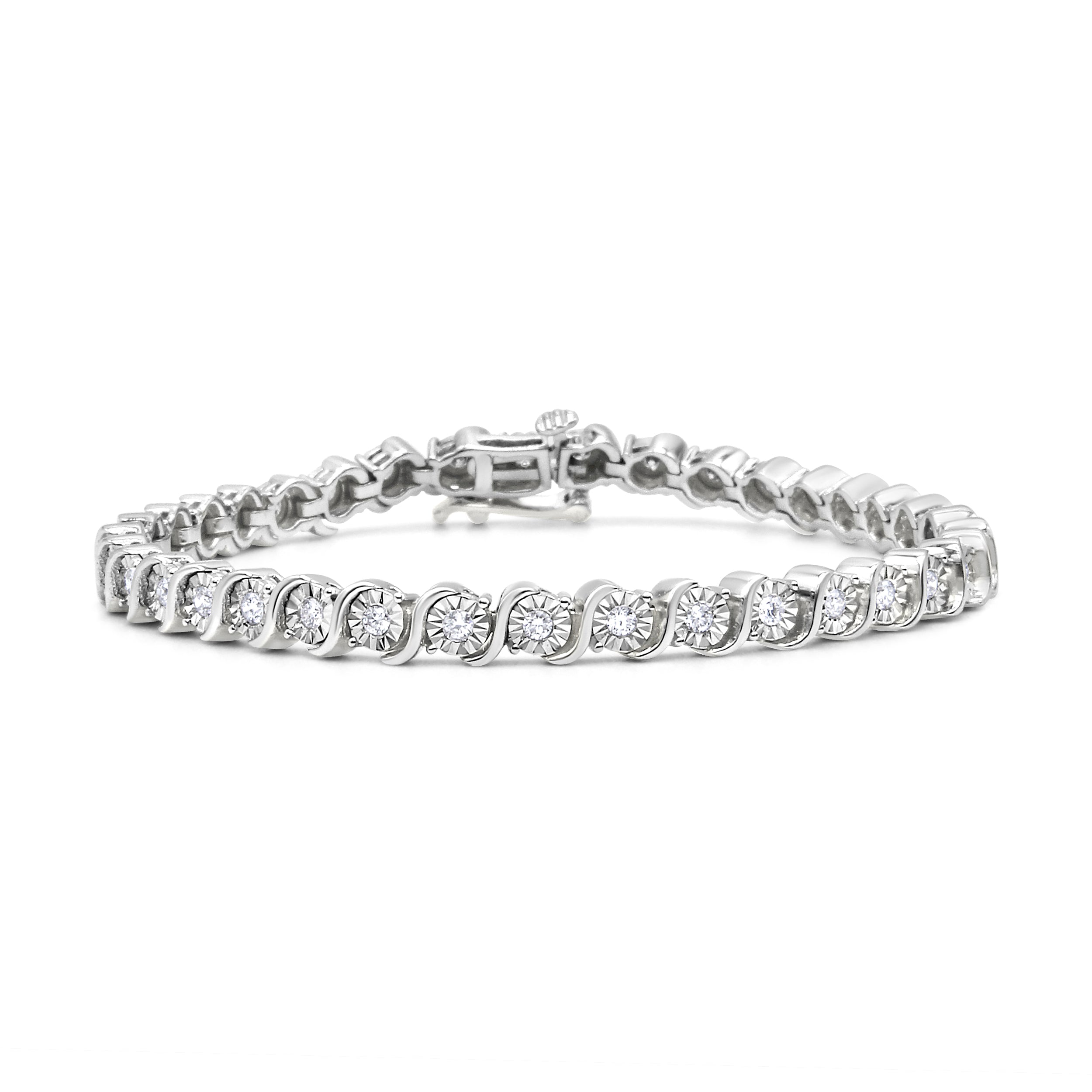 14K Rose Gold Plated .925 Sterling Silver 1/4 Cttw Diamond Round Miracle Plate and "S" Link Tennis Bracelet I-J Color, I2- I3 Clarity - 7" on sale at MyriadMart