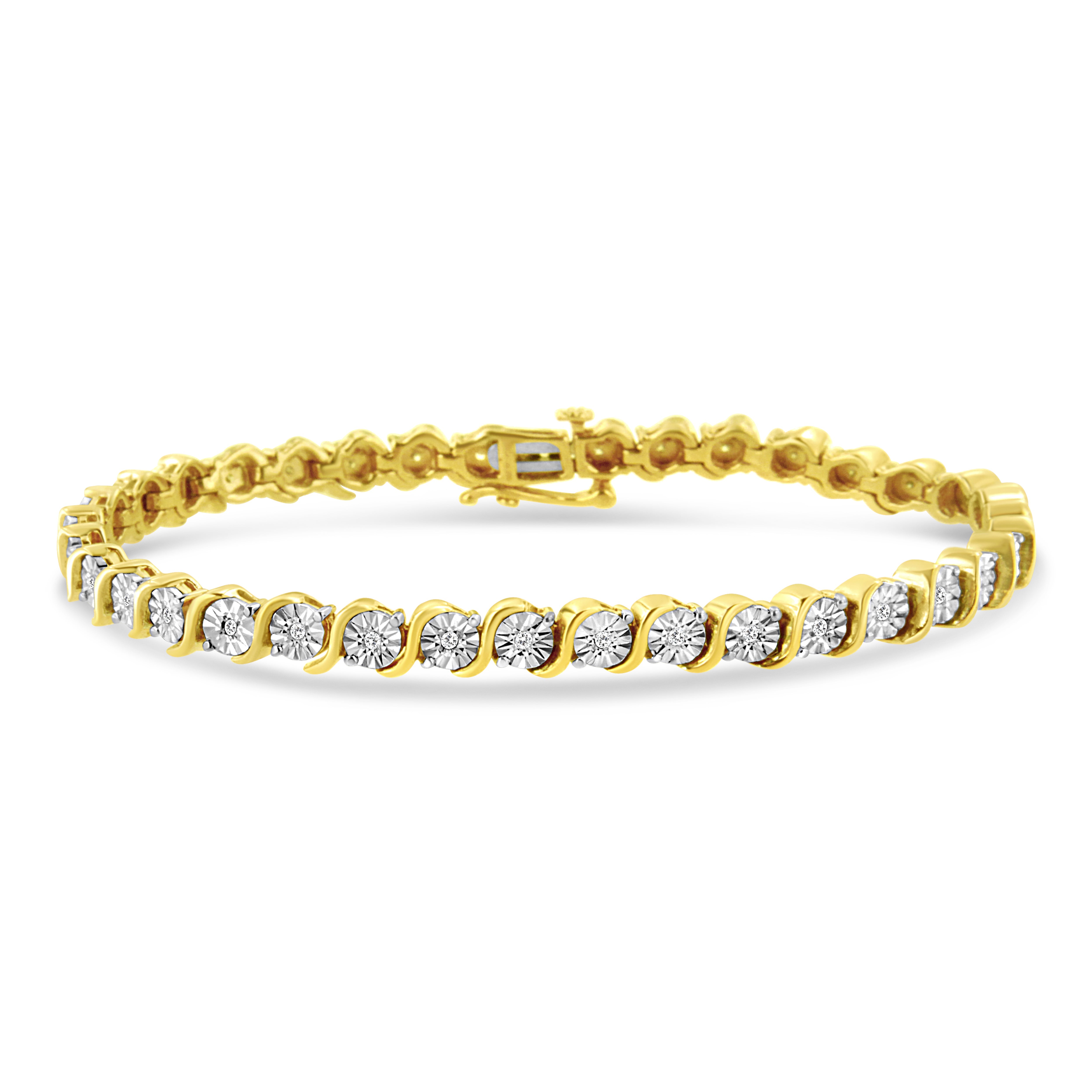 14K Rose Gold Plated .925 Sterling Silver 1/4 Cttw Diamond Round Miracle Plate and "S" Link Tennis Bracelet I-J Color, I2- I3 Clarity - 7" on sale at MyriadMart