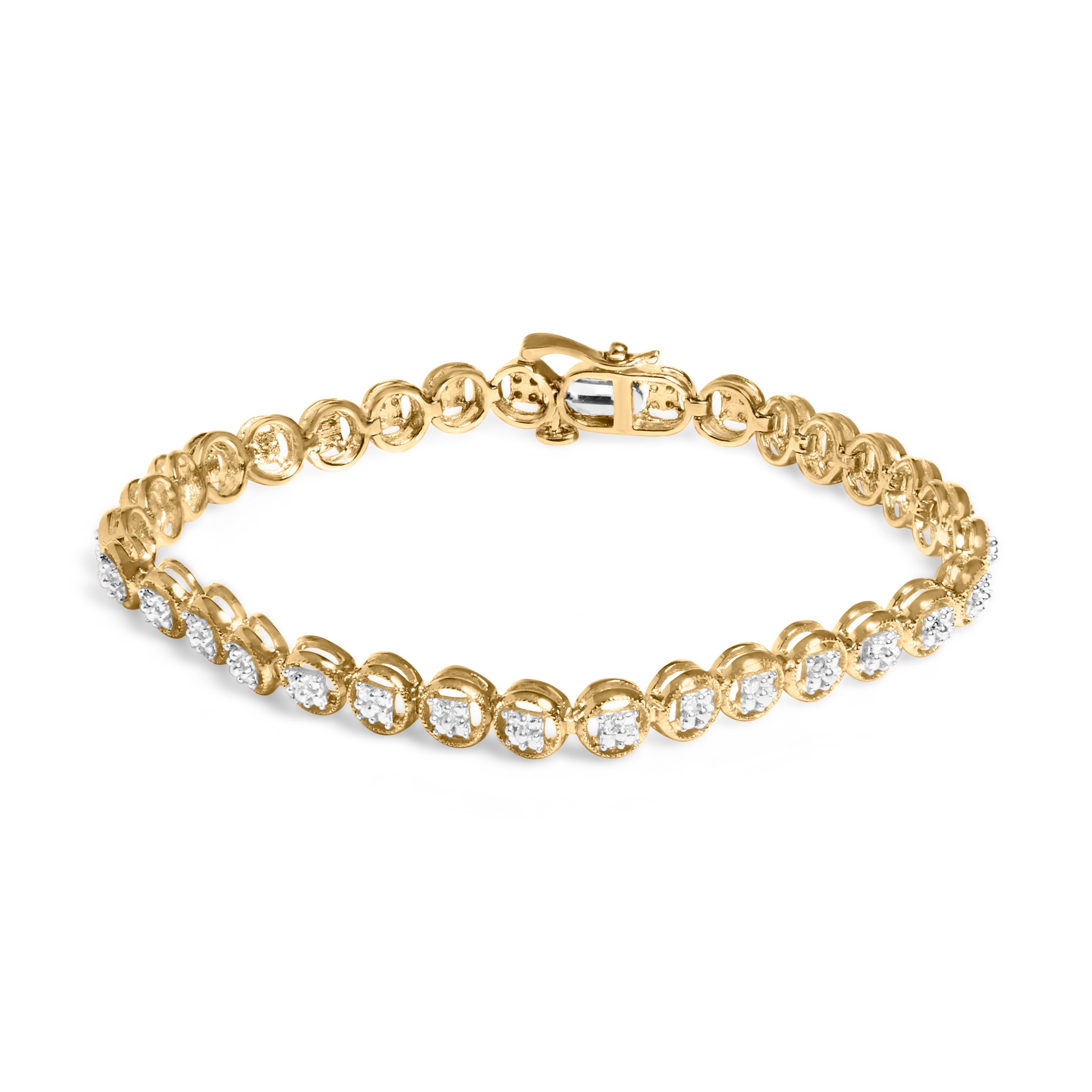 14K Yellow Gold Plated .925 Sterling Silver 1/10 Cttw Diamond Open Circle Beaded Wheel Link Tennis Bracelet I-J Color, I3 Clarity - 7.25" on sale at MyriadMart