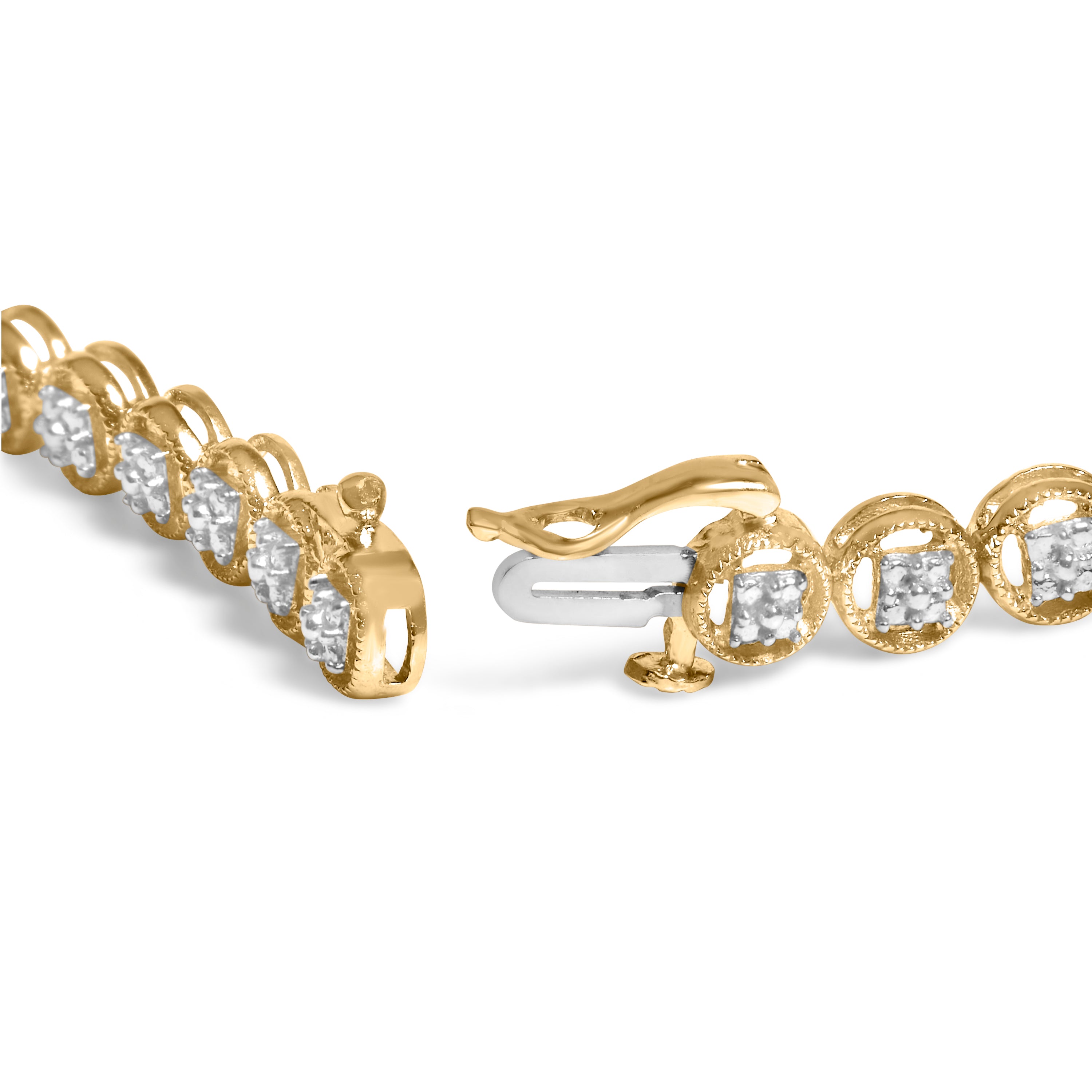 14K Yellow Gold Plated .925 Sterling Silver 1/10 Cttw Diamond Open Circle Beaded Wheel Link Tennis Bracelet I-J Color, I3 Clarity - 7.25" on sale at MyriadMart