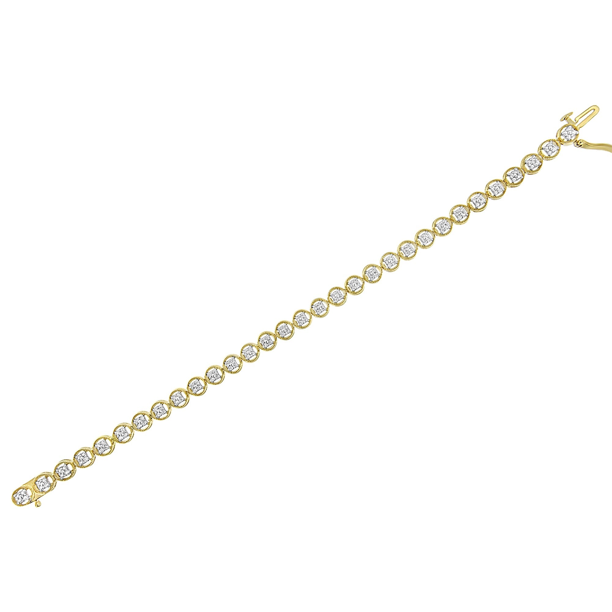 14K Yellow Gold Plated .925 Sterling Silver 1/10 Cttw Diamond Open Circle Beaded Wheel Link Tennis Bracelet I-J Color, I3 Clarity - 7.25" on sale at MyriadMart