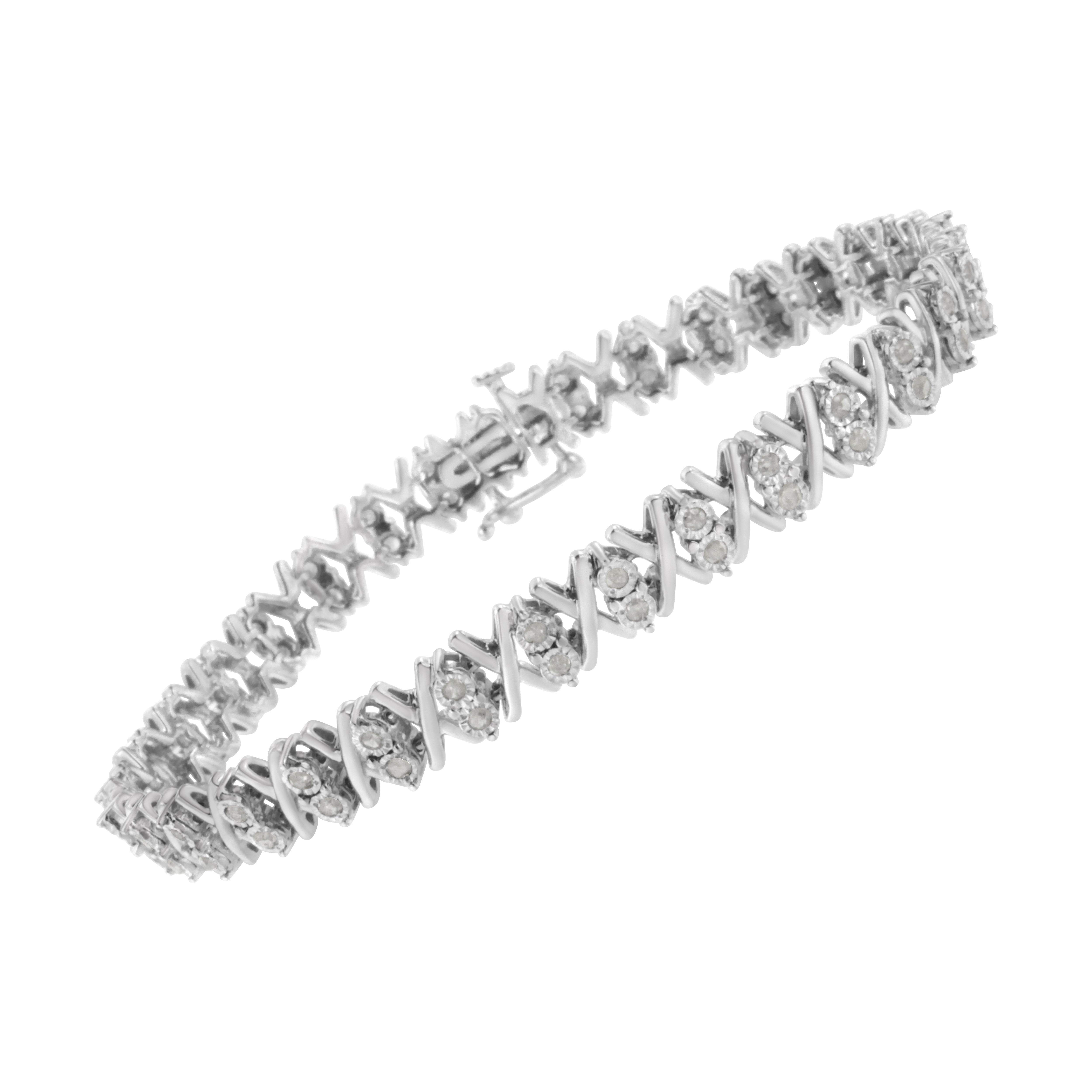 .925 Sterling Silver 1.0 Cttw Diamond Miracle-Set X-Link 7" Tennis Bracelet I-J Color, I3 Clarity on sale at MyriadMart