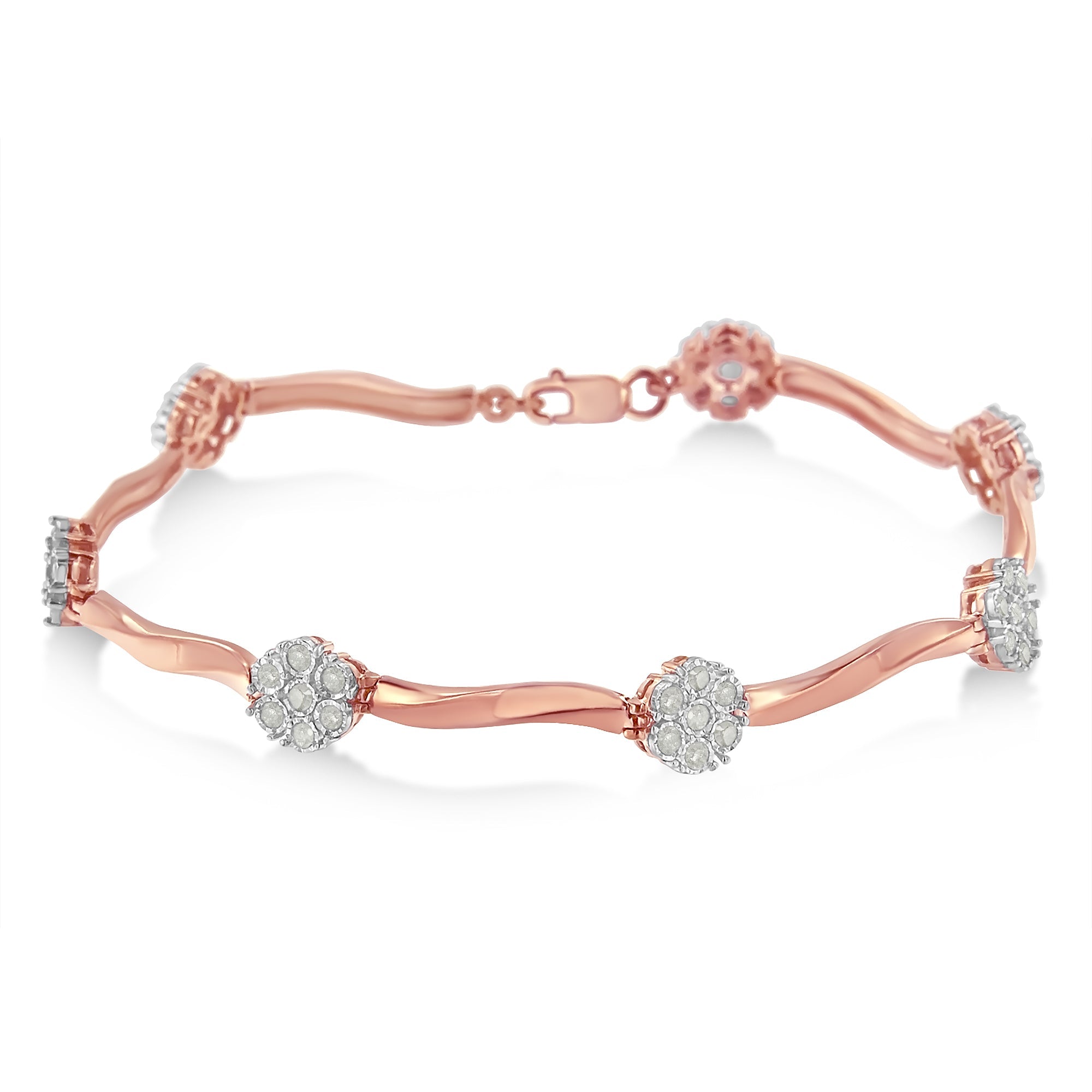 .925 10k Rose Gold Over Sterling Silver 1.0 cttw Diamond Floral Link Bracelet I-J Color,I3 Clarity on sale at MyriadMart