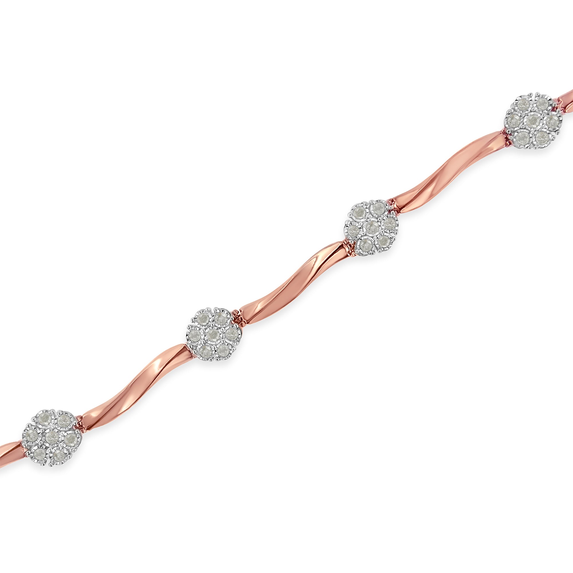 .925 10k Rose Gold Over Sterling Silver 1.0 cttw Diamond Floral Link Bracelet I-J Color,I3 Clarity on sale at MyriadMart