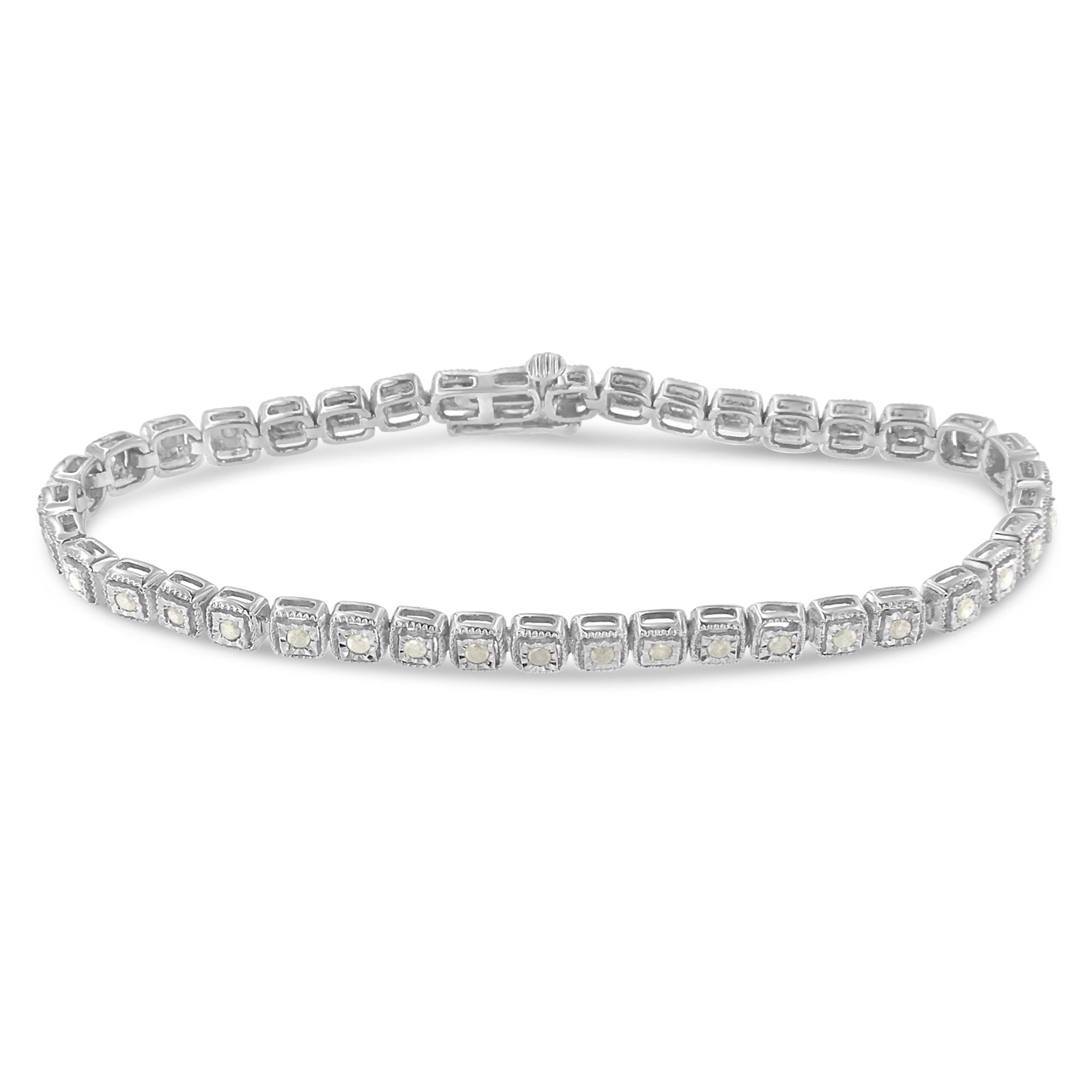 .925 Sterling Silver 1.0 Cttw Diamond Miracle-Set Square Milgrain 7" Link Tennis Bracelet I-J Color, I3 Clarity on sale at MyriadMart
