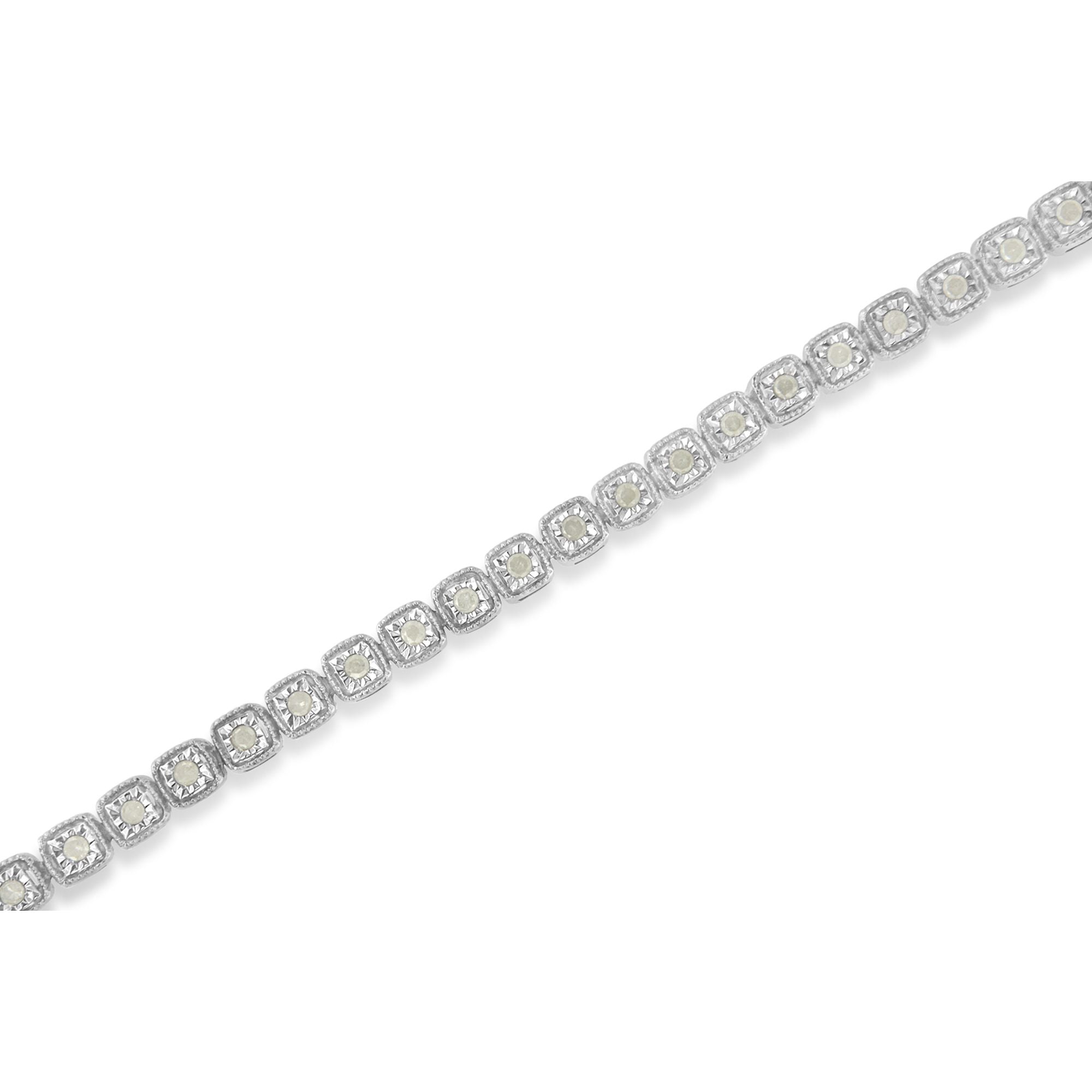 .925 Sterling Silver 1.0 Cttw Diamond Miracle-Set Square Milgrain 7" Link Tennis Bracelet I-J Color, I3 Clarity on sale at MyriadMart