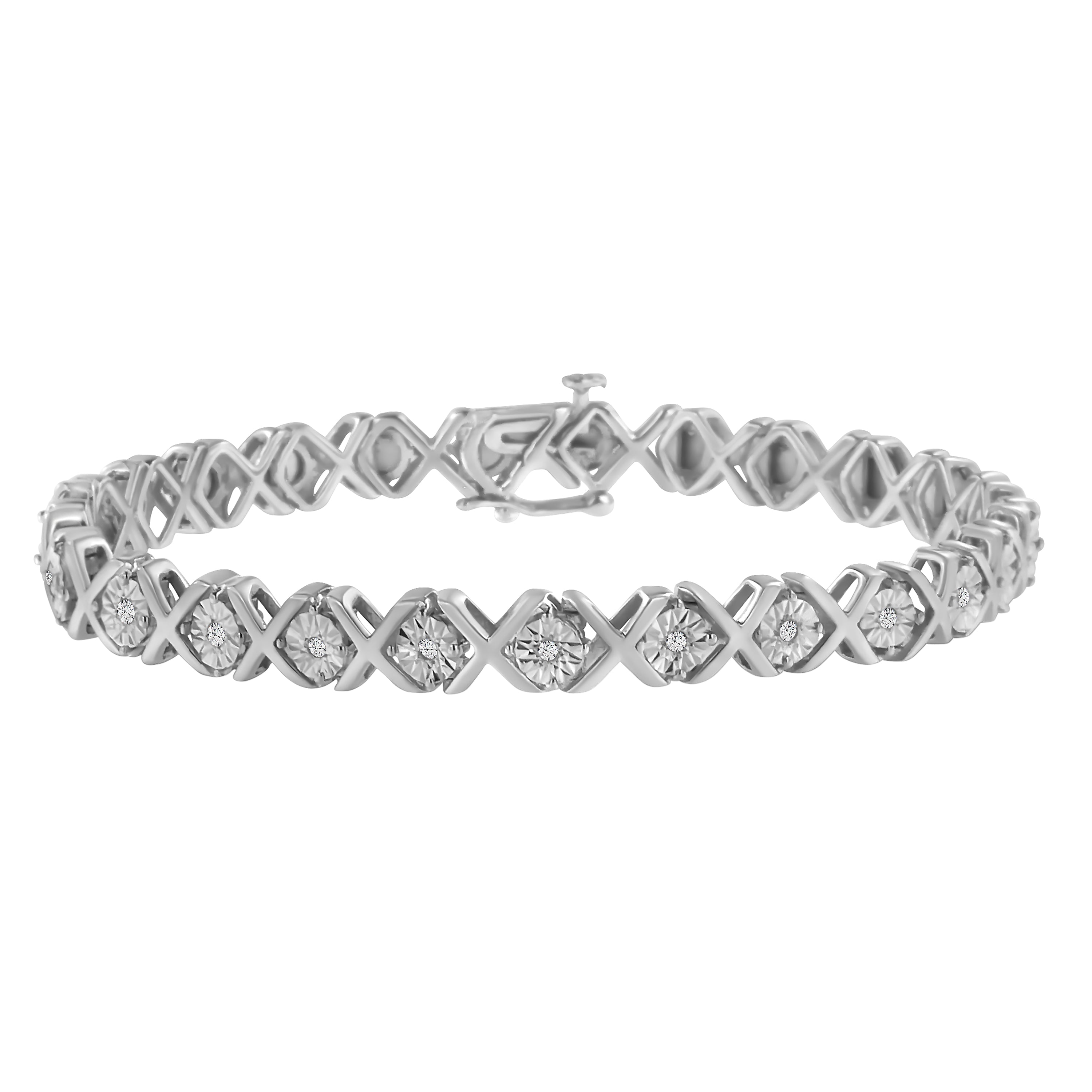 .925 Sterling Silver 1/10 cttw Miracle-Set Round-Cut Diamond "X" Link Tennis Bracelet I-J color, I2-I3 clarity - 7.25" on sale at MyriadMart