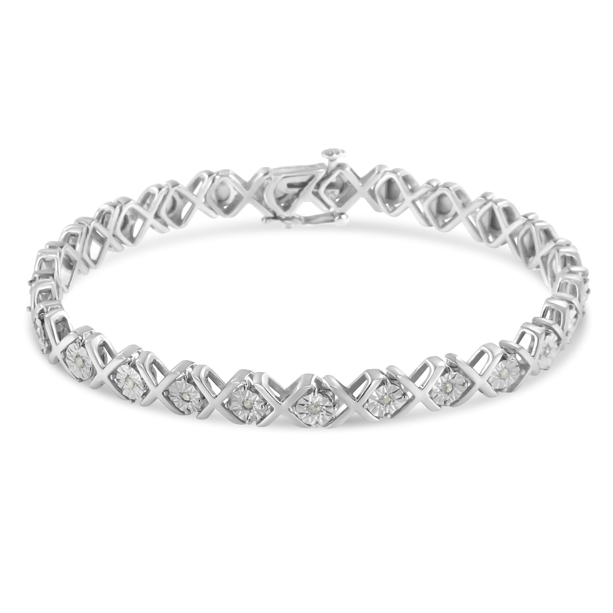 .925 Sterling Silver 1/10 cttw Miracle-Set Round-Cut Diamond "X" Link Tennis Bracelet I-J color, I2-I3 clarity - 7.25" on sale at MyriadMart