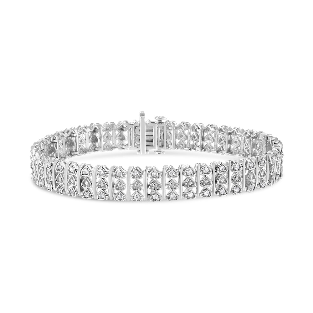 .925 Sterling Silver 1.00 Cttw Diamond Multi Row Heart Link Bracelet H-I Color, I1-I2 Clarity - 7.25" Inches on sale at MyriadMart