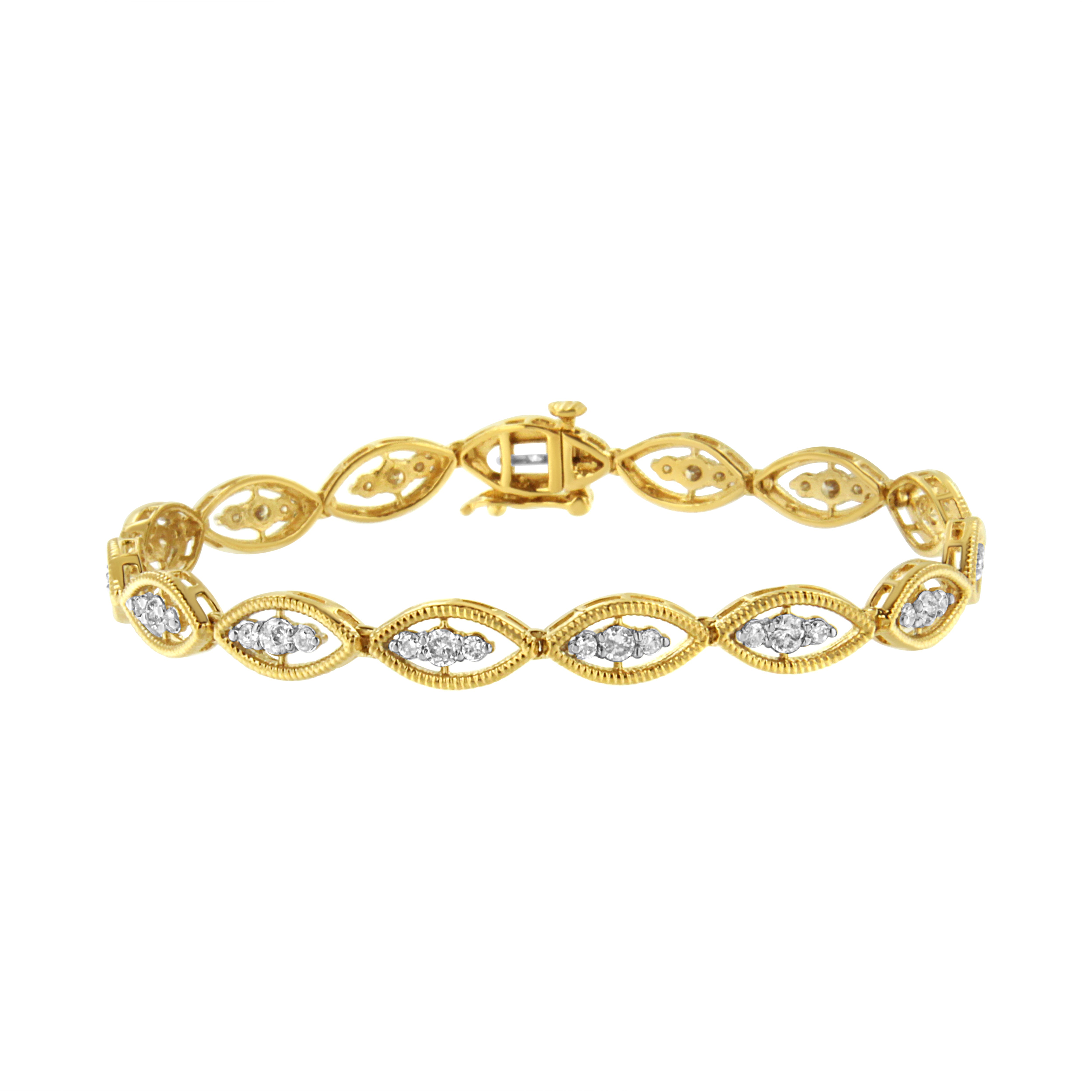 10K Yellow Gold Plated .925 Sterling Silver 1 cttw Prong Set Round-Cut Diamond Link Bracelet J-K Color, I1-I2 Clarity - 7.25" on sale at MyriadMart