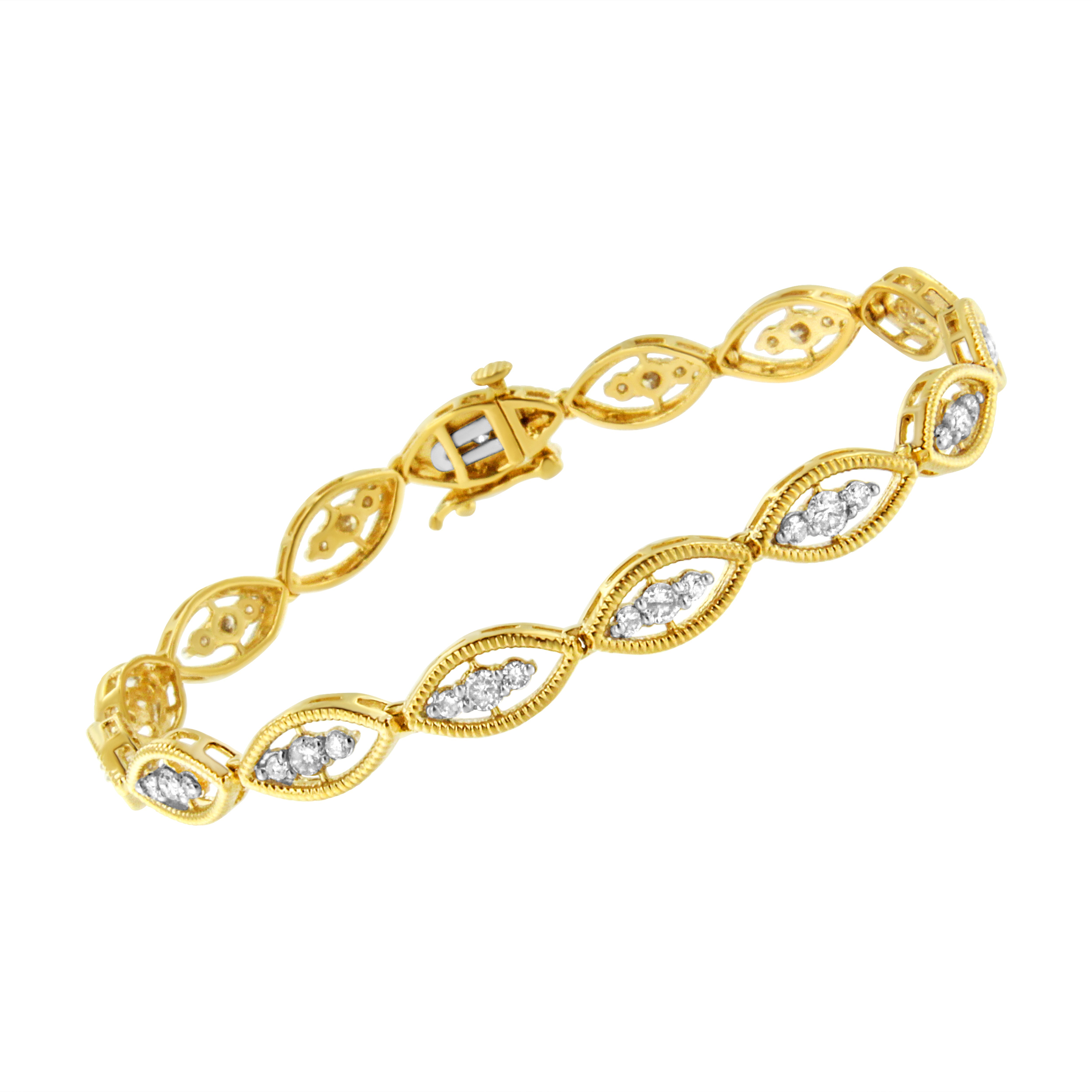 10K Yellow Gold Plated .925 Sterling Silver 1 cttw Prong Set Round-Cut Diamond Link Bracelet J-K Color, I1-I2 Clarity - 7.25" on sale at MyriadMart