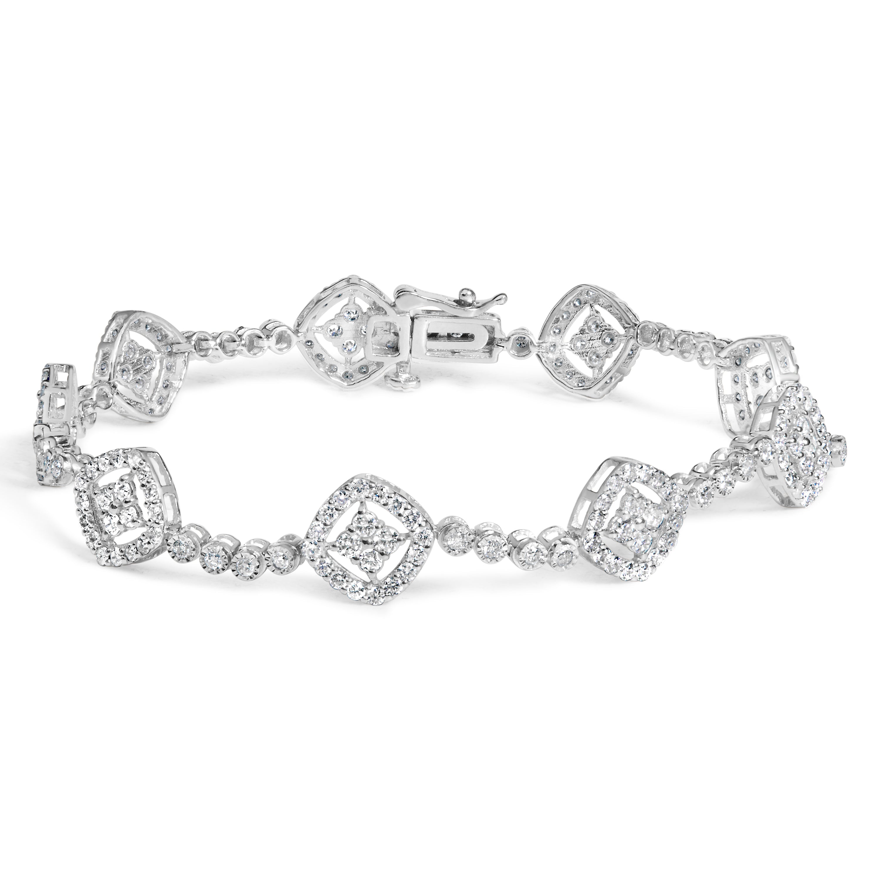 .925 Sterling Silver 3.0 Cttw Diamond Halo Square Shape Link Bracelet I-J Color, I3 Clarity - 7.25" on sale at MyriadMart