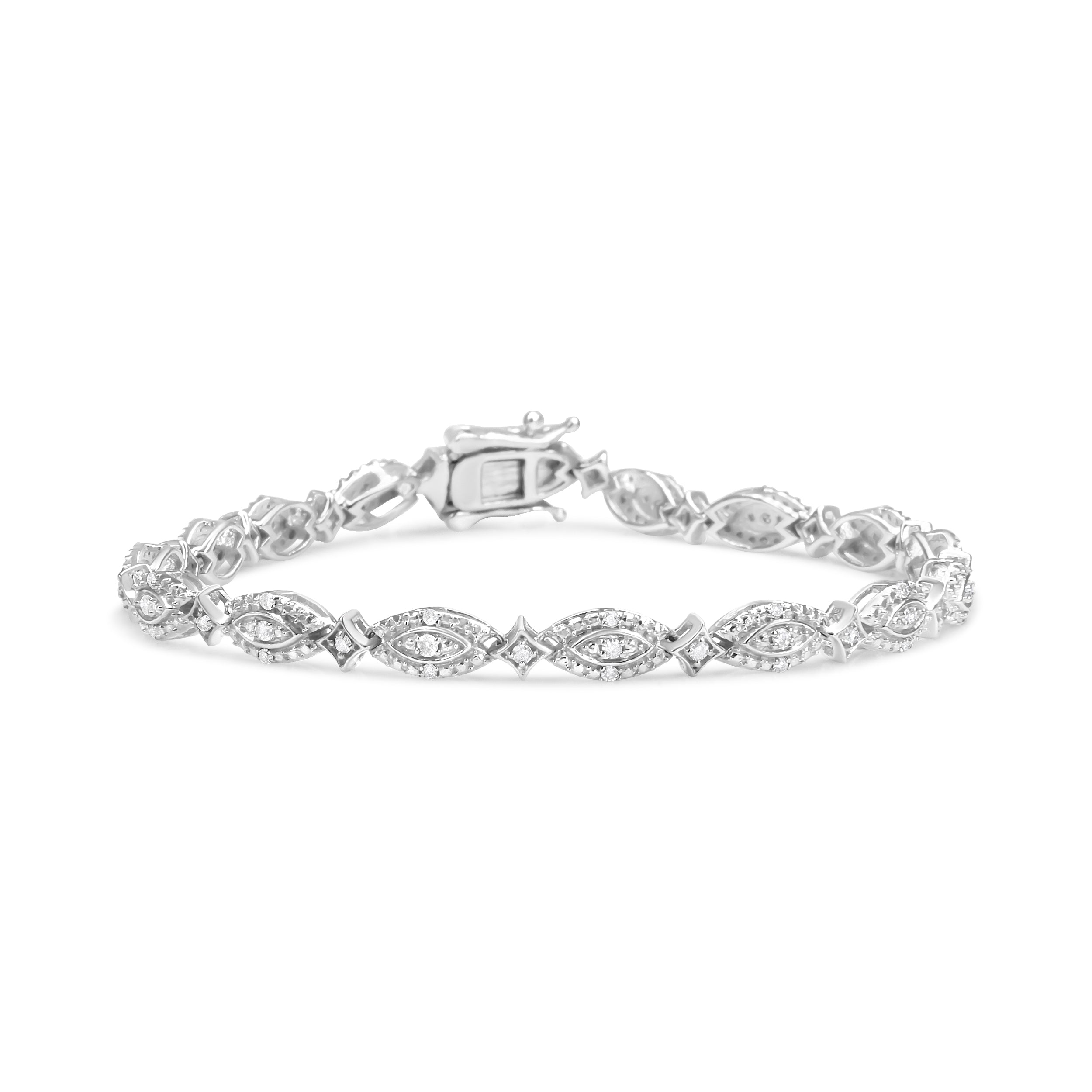 .925 Sterling Silver 1/2 Cttw Diamond Alternating Marquise and Starburst Shaped Link Bracelet I-J Color, I2-I3 Clarity - 7.25" on sale at MyriadMart