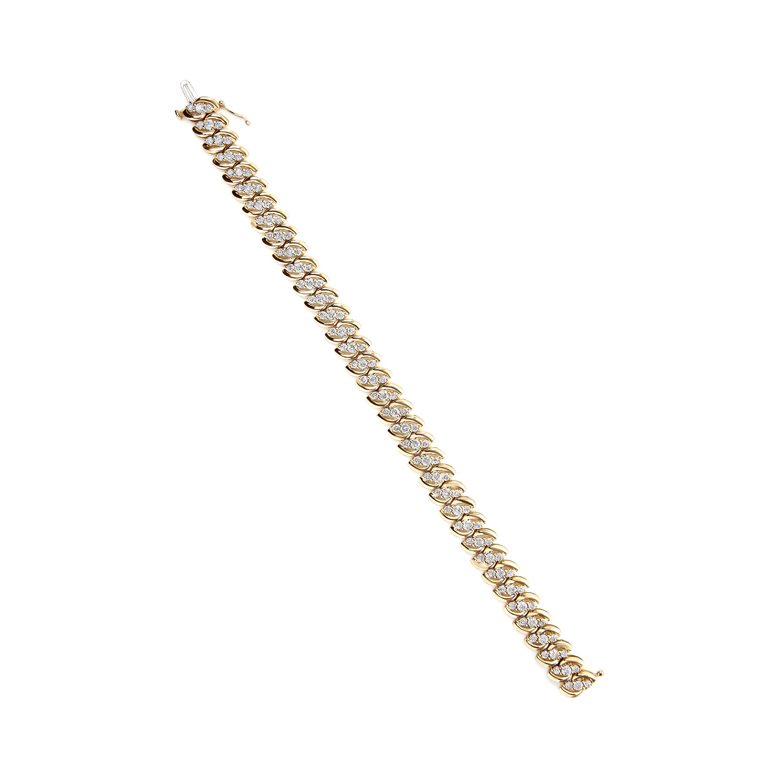 10K Yellow Gold 5.0 Cttw Diamond Double Row S-Link Cuban Bracelet J-K Color, I2-I3 Clarity - 7.25" Inches on sale at MyriadMart