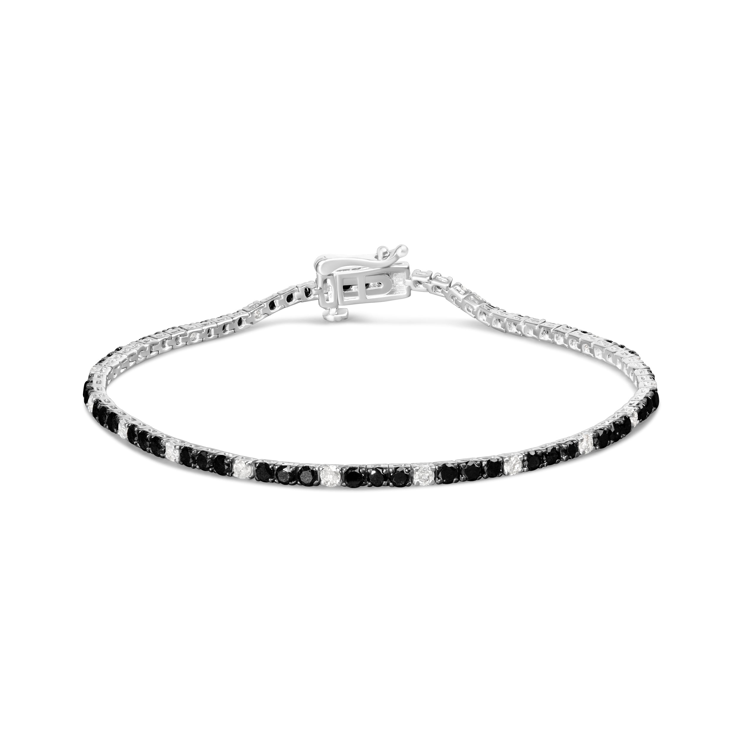.925 Sterling Silver 3.0 Cttw Black and White Diamond Tennis Bracelet I-J Color, I2-I3 Clarity - 7.25" Inches on sale at MyriadMart