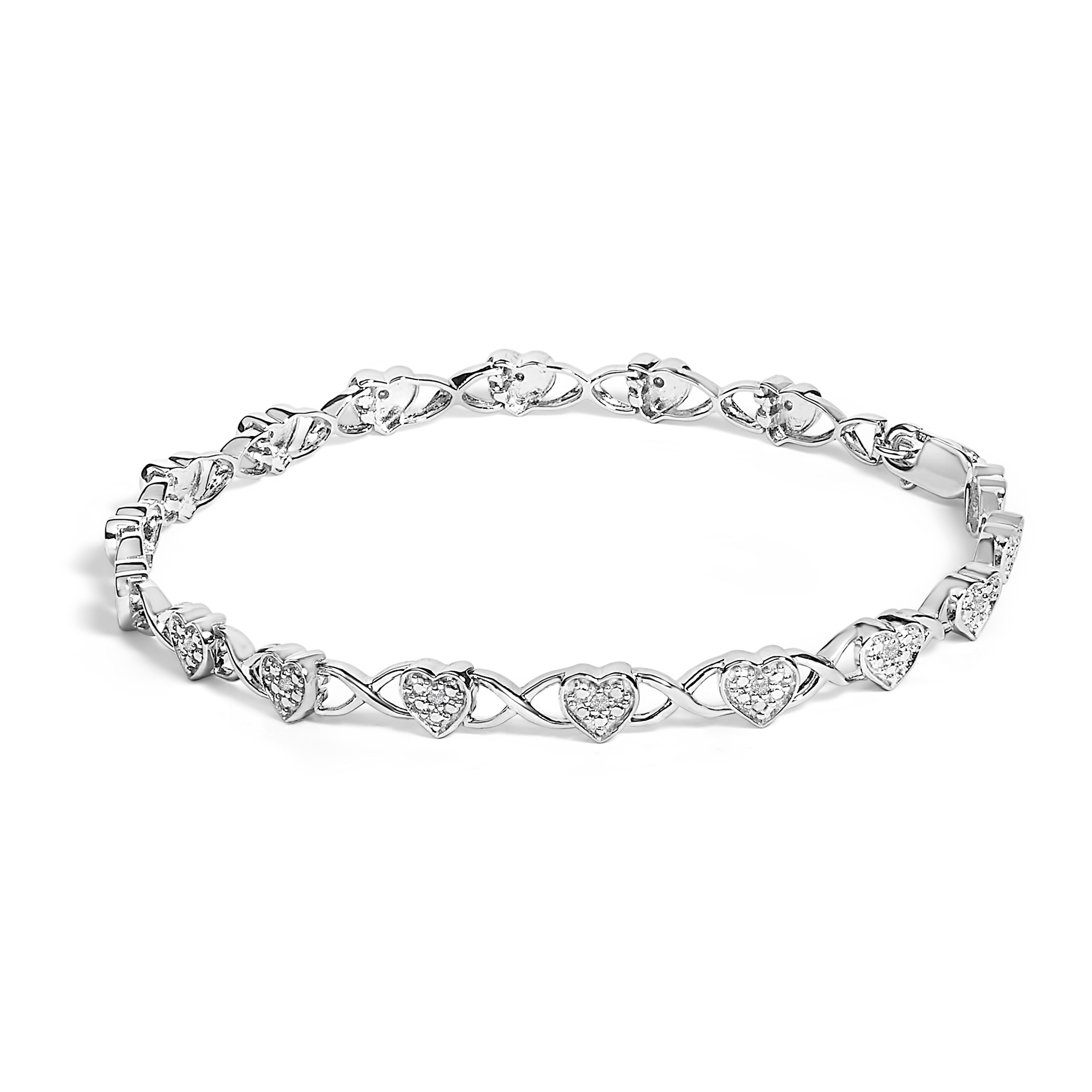 .925 Sterling Silver Diamond Accent Heart Link Bracelet I-J Color, I3 Clarity - 7.25" on sale at MyriadMart