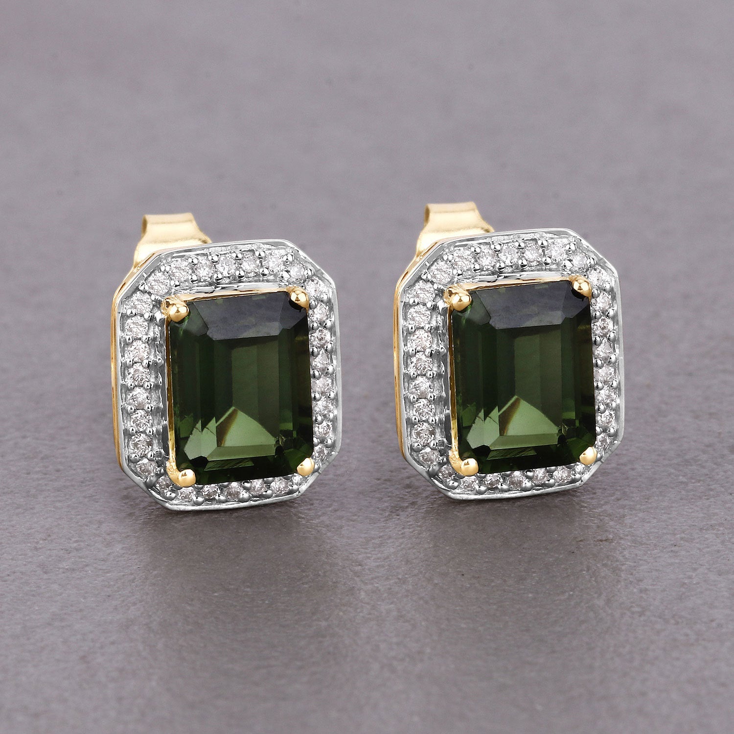 3.57 Carat Genuine Green Tourmaline and White Diamond 14K Yellow Gold Earrings on sale at MyriadMart
