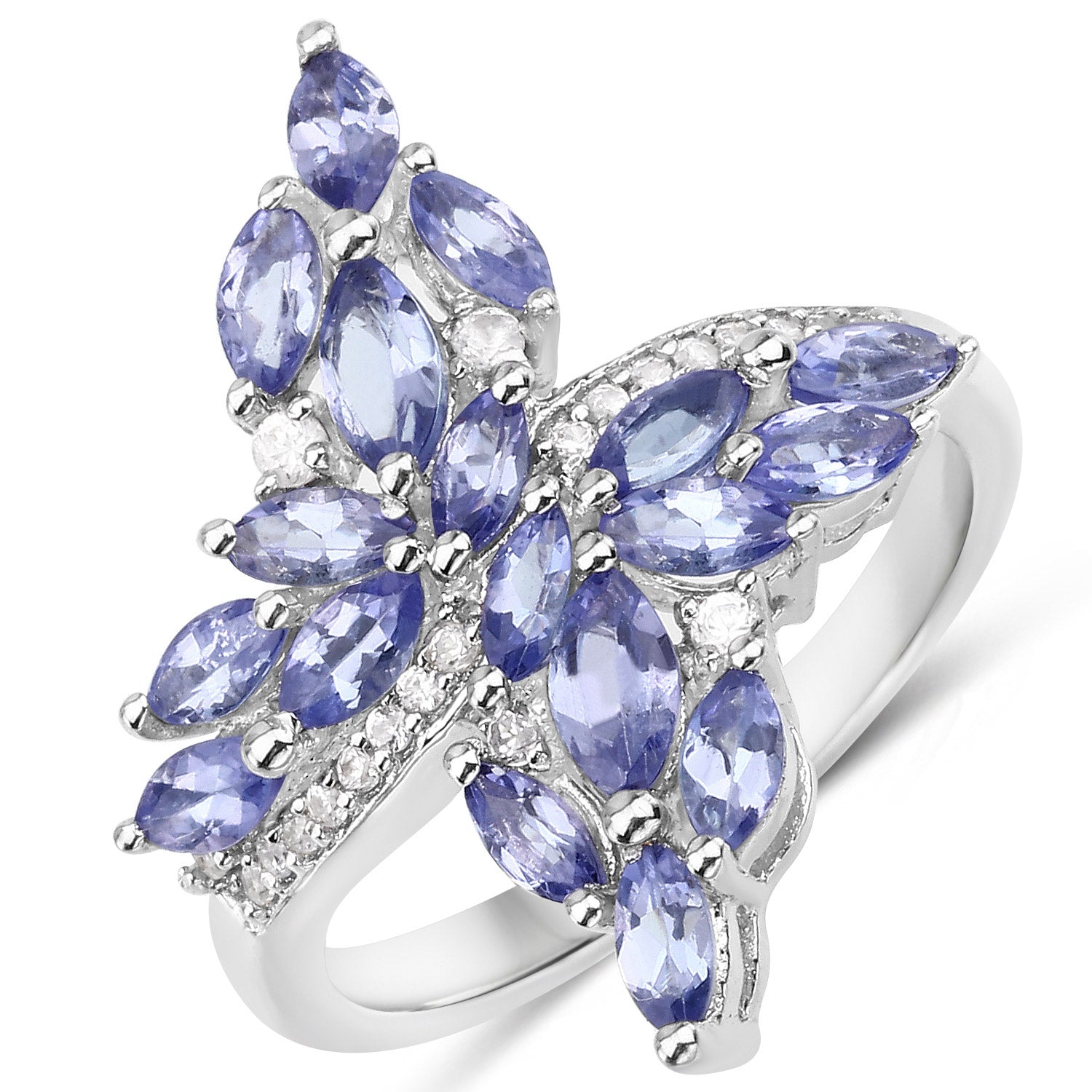 1.73 Carat Genuine Tanzanite and White Zircon .925 Sterling Silver Ring on sale at MyriadMart