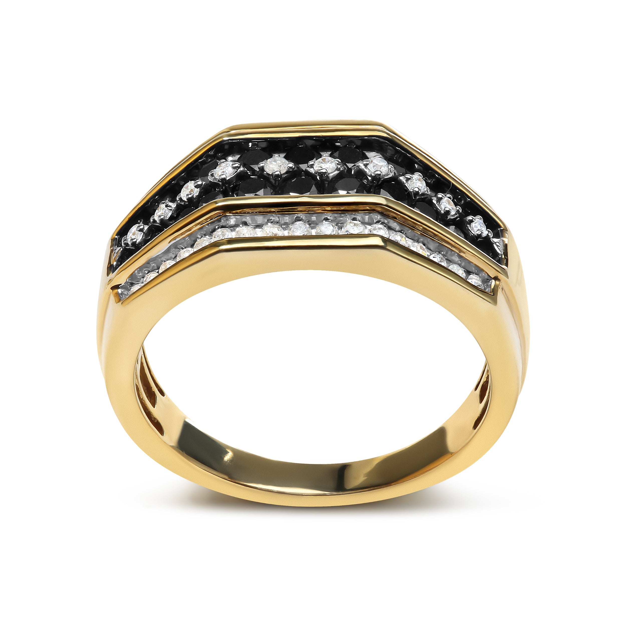 Men's 14K Yellow Gold Plated .925 Sterling Silver 1 1/2 Cttw White and Black Treated Diamond Cluster Ring Black / I-J Color, I2-I3 Clarity - Size 10 on sale at MyriadMart