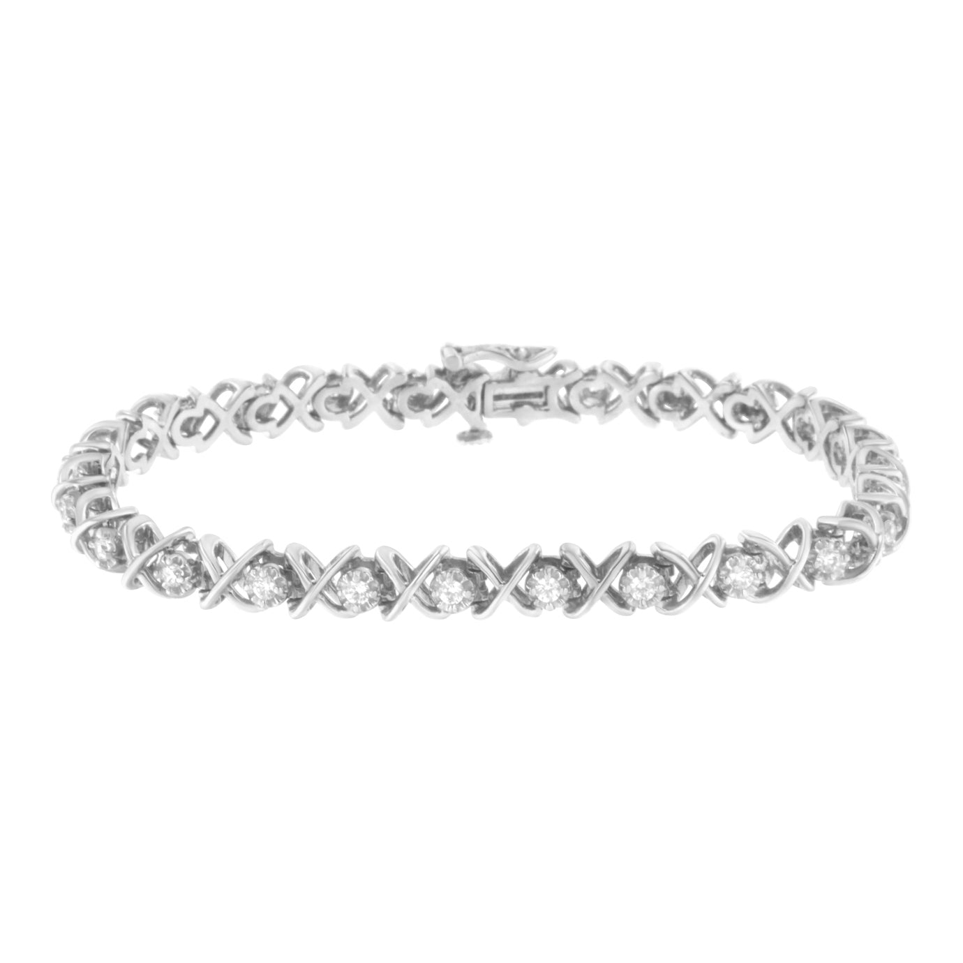 .925 Sterling Silver 1 cttw Brilliant Round-Cut Diamond "X" Link Bracelet I-J Clarity, I2-I3 Color - Size 7" on sale at MyriadMart