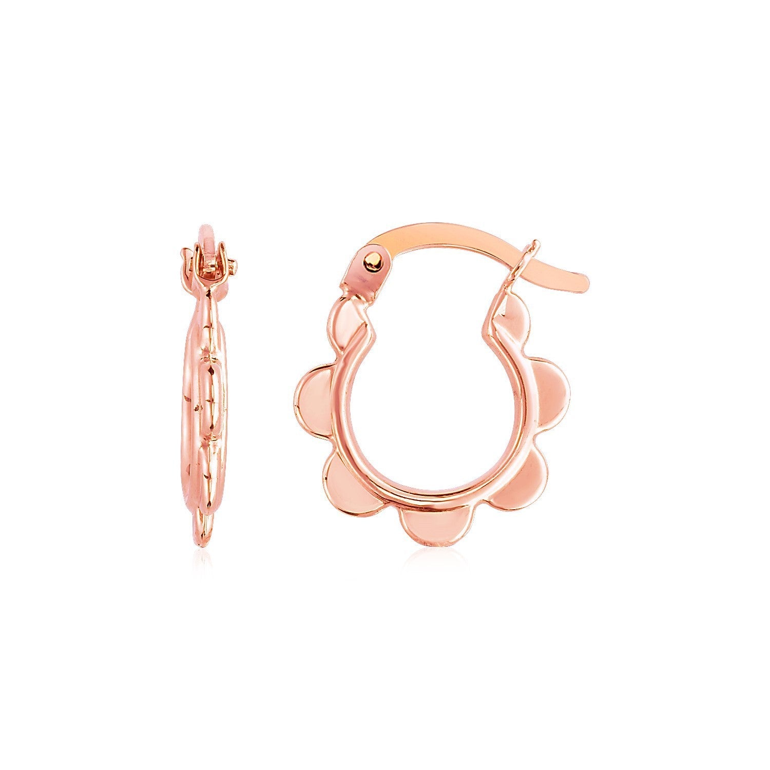 14k Rose Gold Scalloped Hoop Earrings on sale at MyriadMart