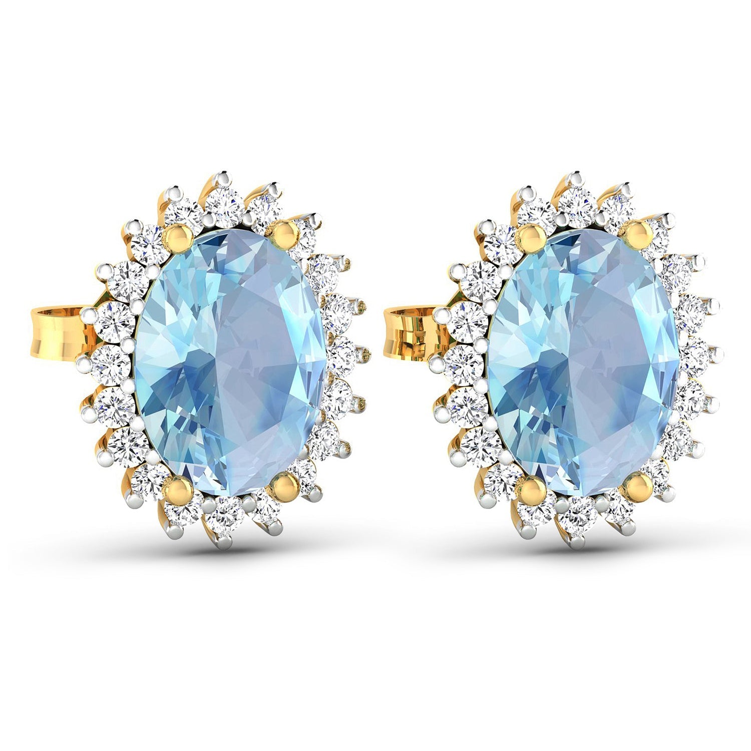 2.36 Carat Genuine Aquamarine and White Diamond 14K Yellow Gold Earrings on sale at MyriadMart