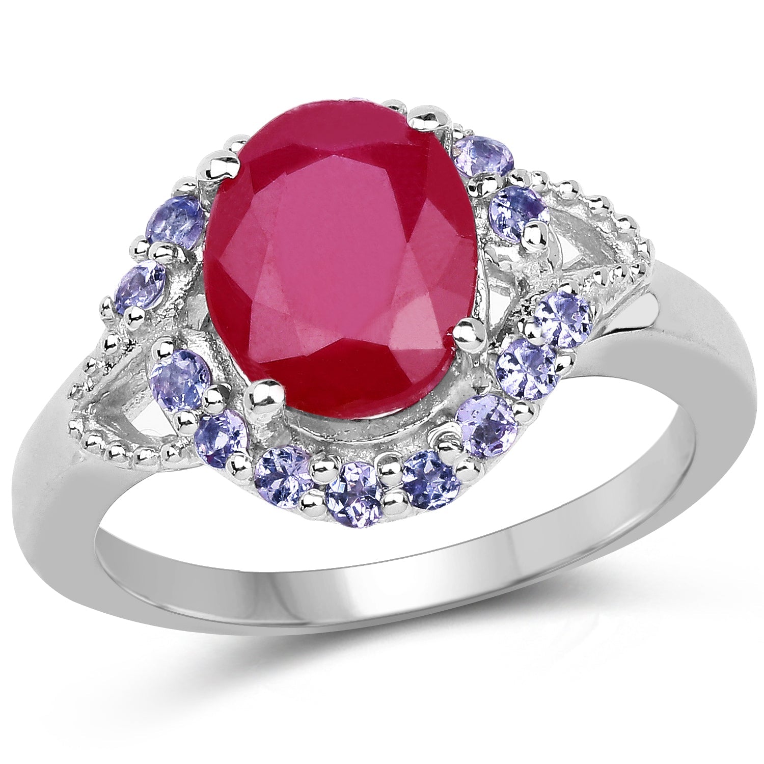 4.03 Carat Genuine Glass Filled Ruby & Tanzanite .925 Sterling Silver Ring on sale at MyriadMart