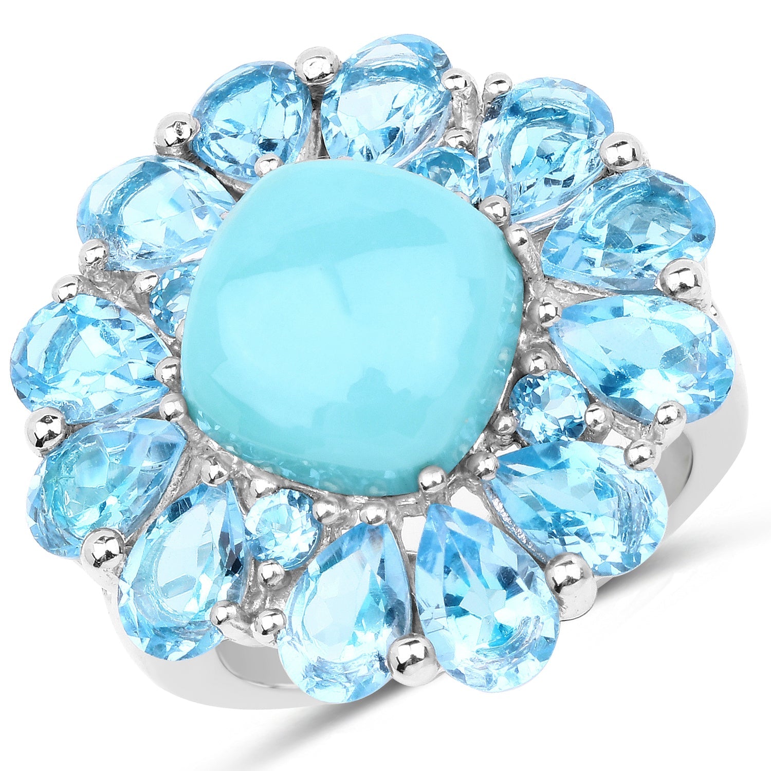 9.50 Carat Genuine Turquoise and Swiss Blue Topaz .925 Sterling Silver Ring on sale at MyriadMart