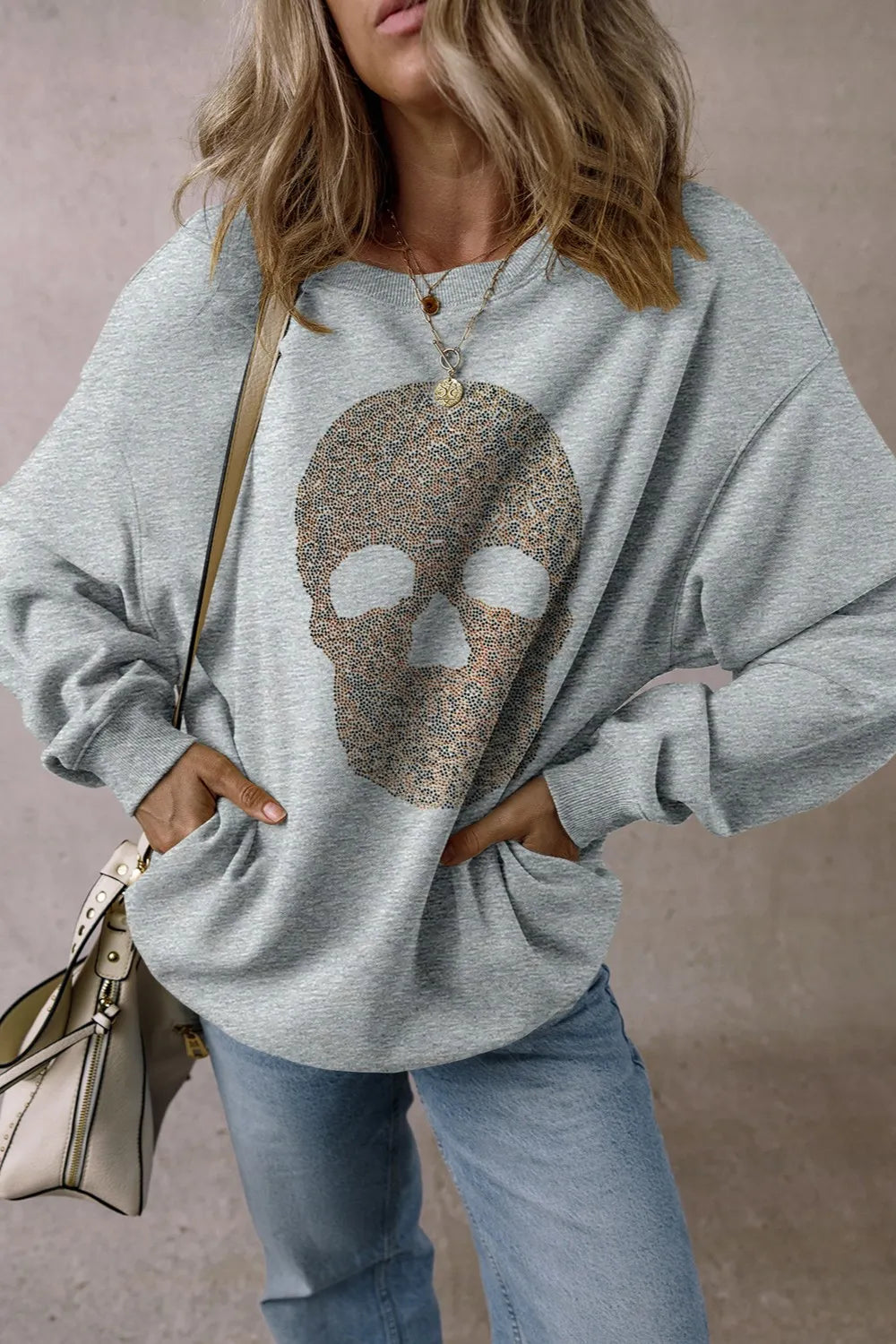 Skull Round Neck Long Sleeve Sweatshirt - MyriadMart