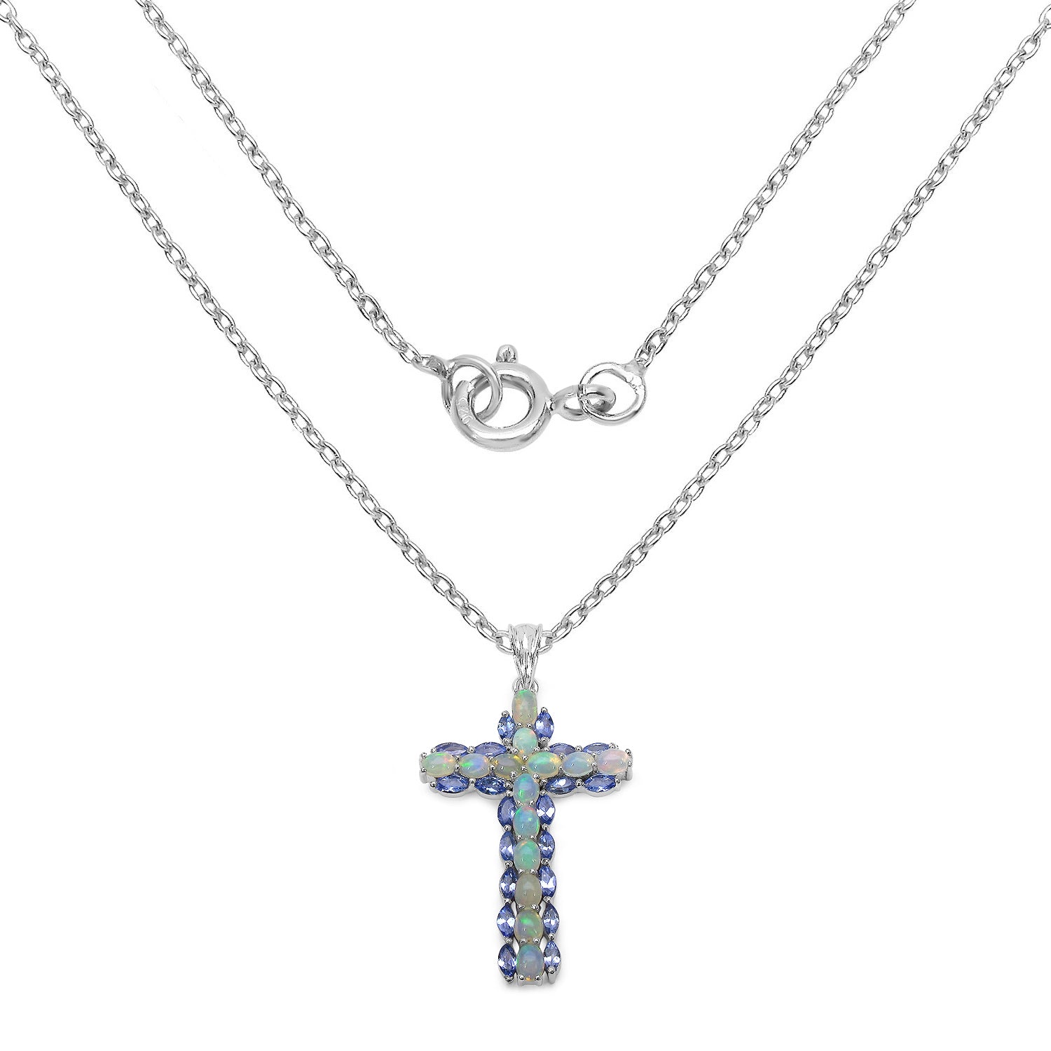 3.32 Carat Genuine Ethiopian Opal and Tanzanite .925 Sterling Silver Pendant on sale at MyriadMart