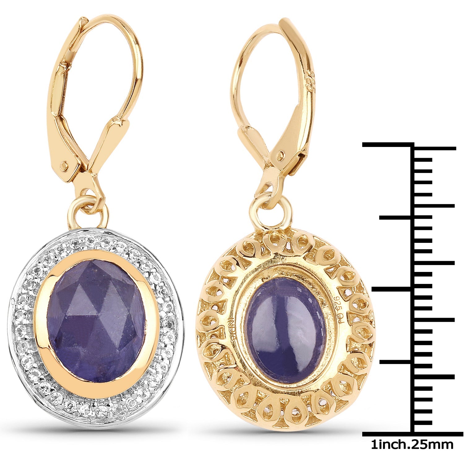 14K Yellow Gold Plated 7.42 Carat Genuine Tanzanite and White Topaz .925 Sterling Silver Earrings on sale at MyriadMart