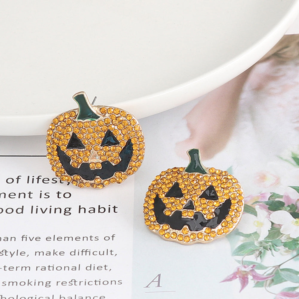 Demon Pumpkin Rhinestone Alloy Earrings - MyriadMart