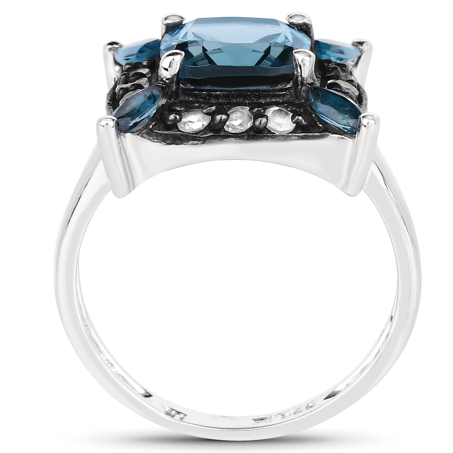 3.24 Carat Genuine London Blue Topaz and White Topaz .925 Sterling Silver Ring on sale at MyriadMart