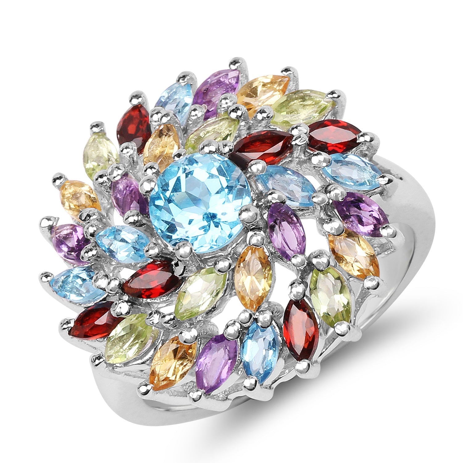 3.70 Carat Genuine Multi Stone .925 Sterling Silver Ring on sale at MyriadMart