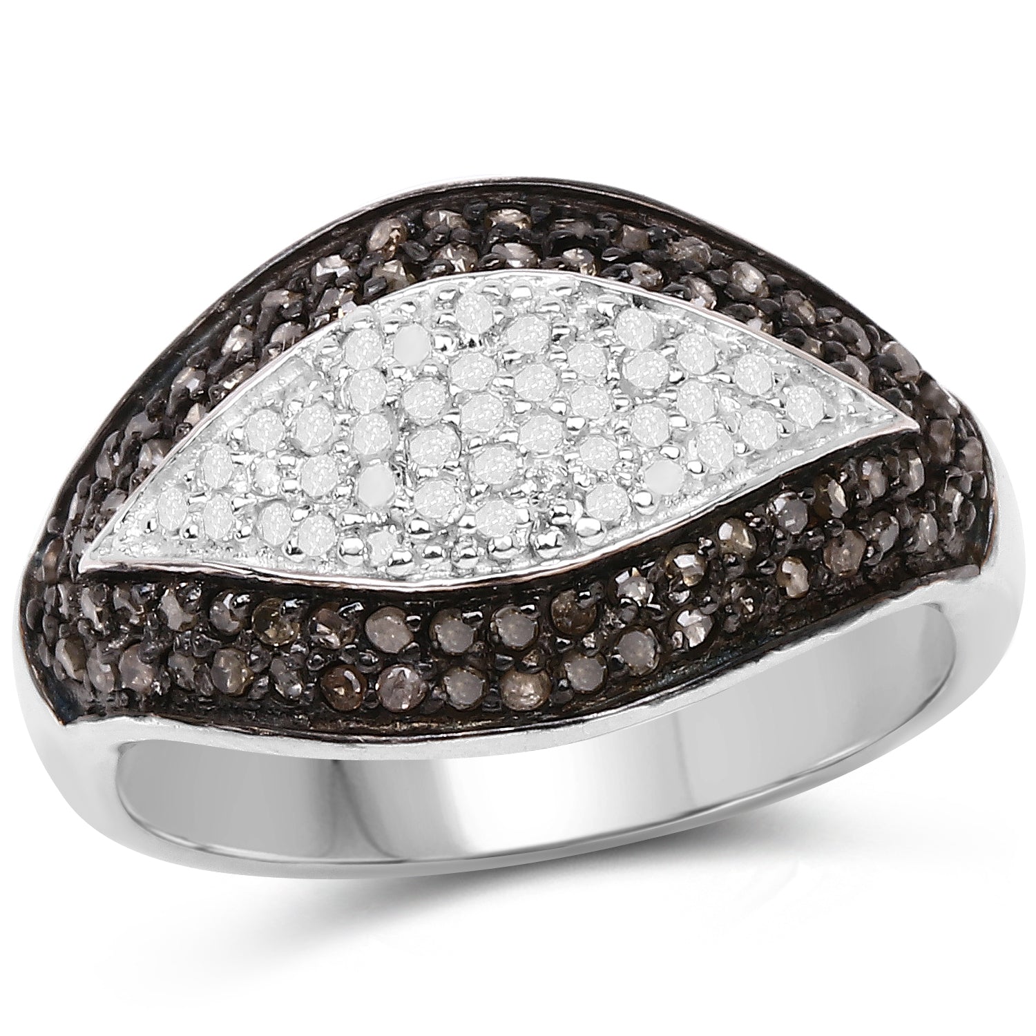 0.50 Carat Genuine Champagne Diamond and White Diamond .925 Sterling Silver Ring on sale at MyriadMart