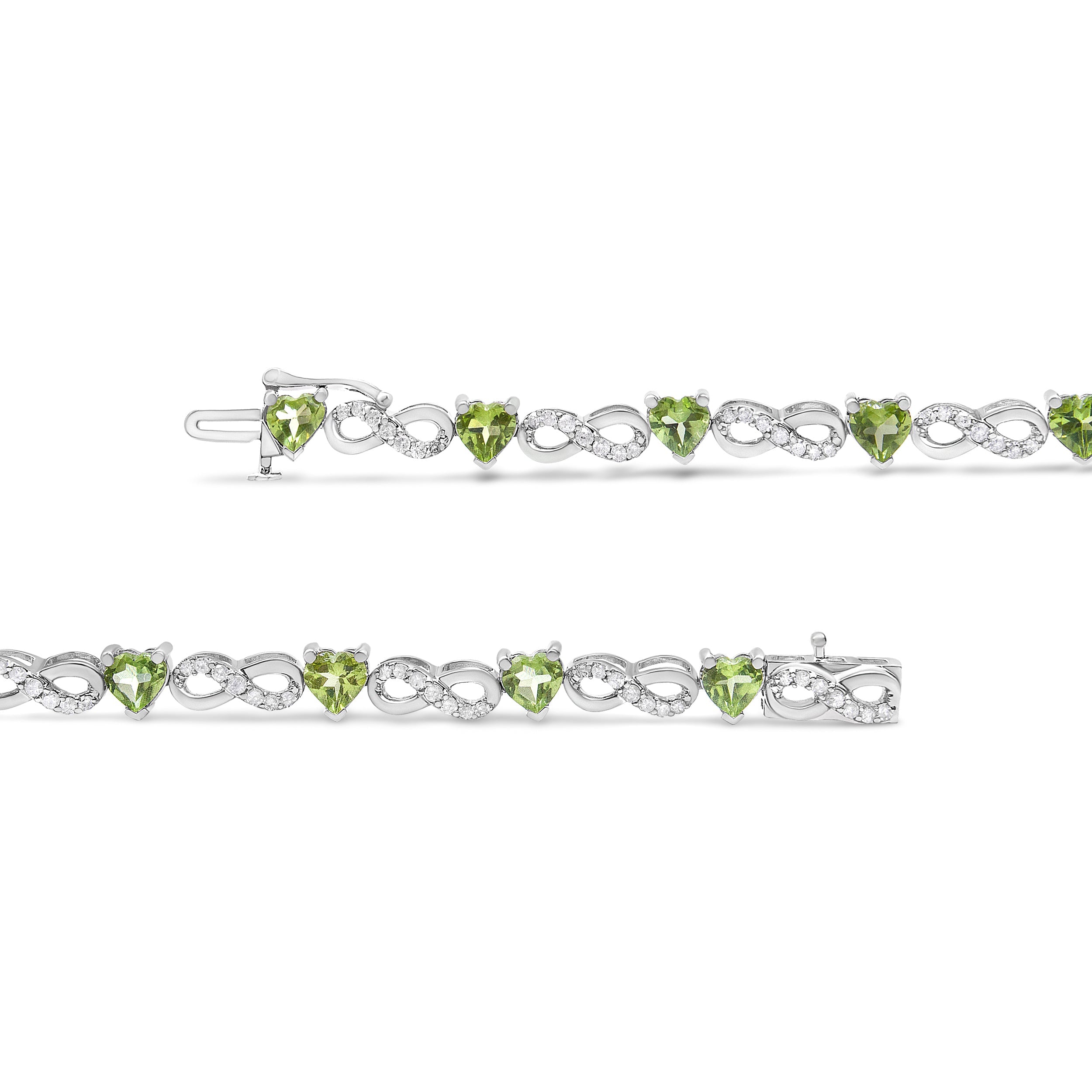 .925 Sterling Silver 1.00 Cttw Diamond and 4.00mm Lab Created Green Heart-Shaped Peridot Infinity Link Bracelet I-J Color, I2-I3 Clarity - 7.25" on sale at MyriadMart