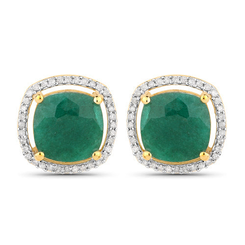 4.40 Carat Dyed Emerald and White Diamond .925 Sterling Silver Earrings on sale at MyriadMart