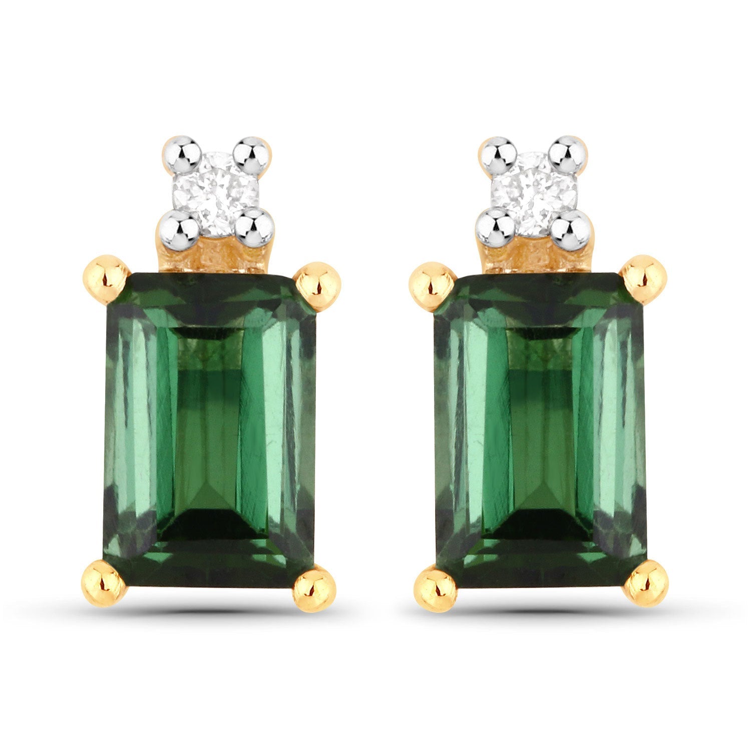 1.24 Carat Genuine Green Tourmaline and White Diamond 14K Yellow Gold Earrings on sale at MyriadMart