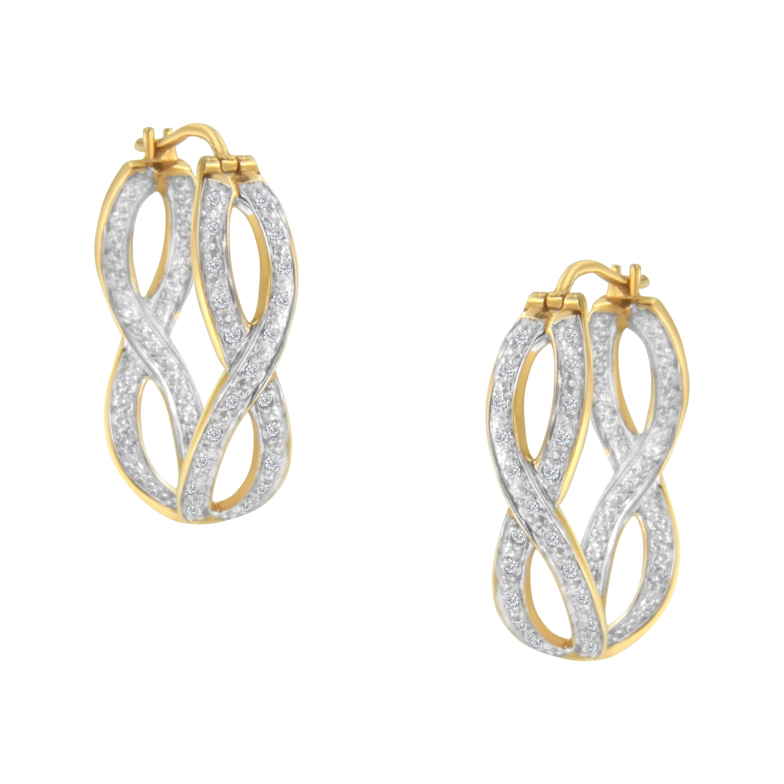 10K Yellow and White Gold 1/4 cttw Diamond Double Infinity Hoop Earrings I-J Clarity, I1-I2 Color on sale at MyriadMart