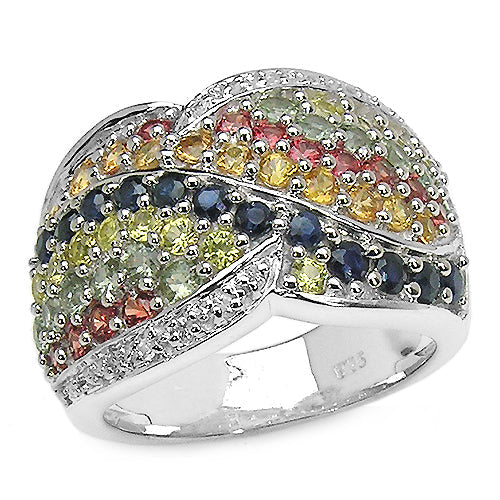 3.07 Carat Genuine Multi Sapphire .925 Sterling Silver Ring on sale at MyriadMart
